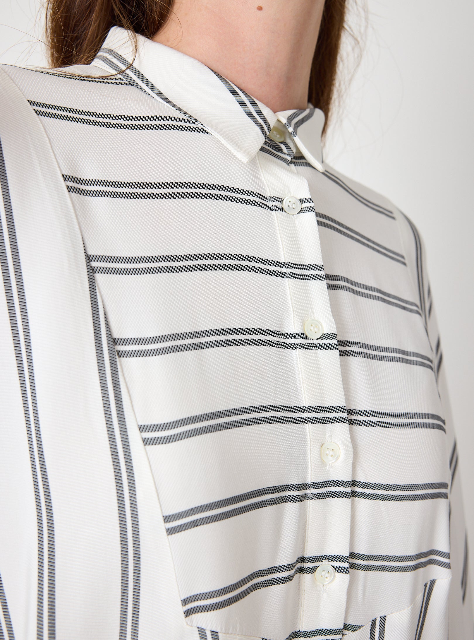 White Striped Maxi Dress with Collar