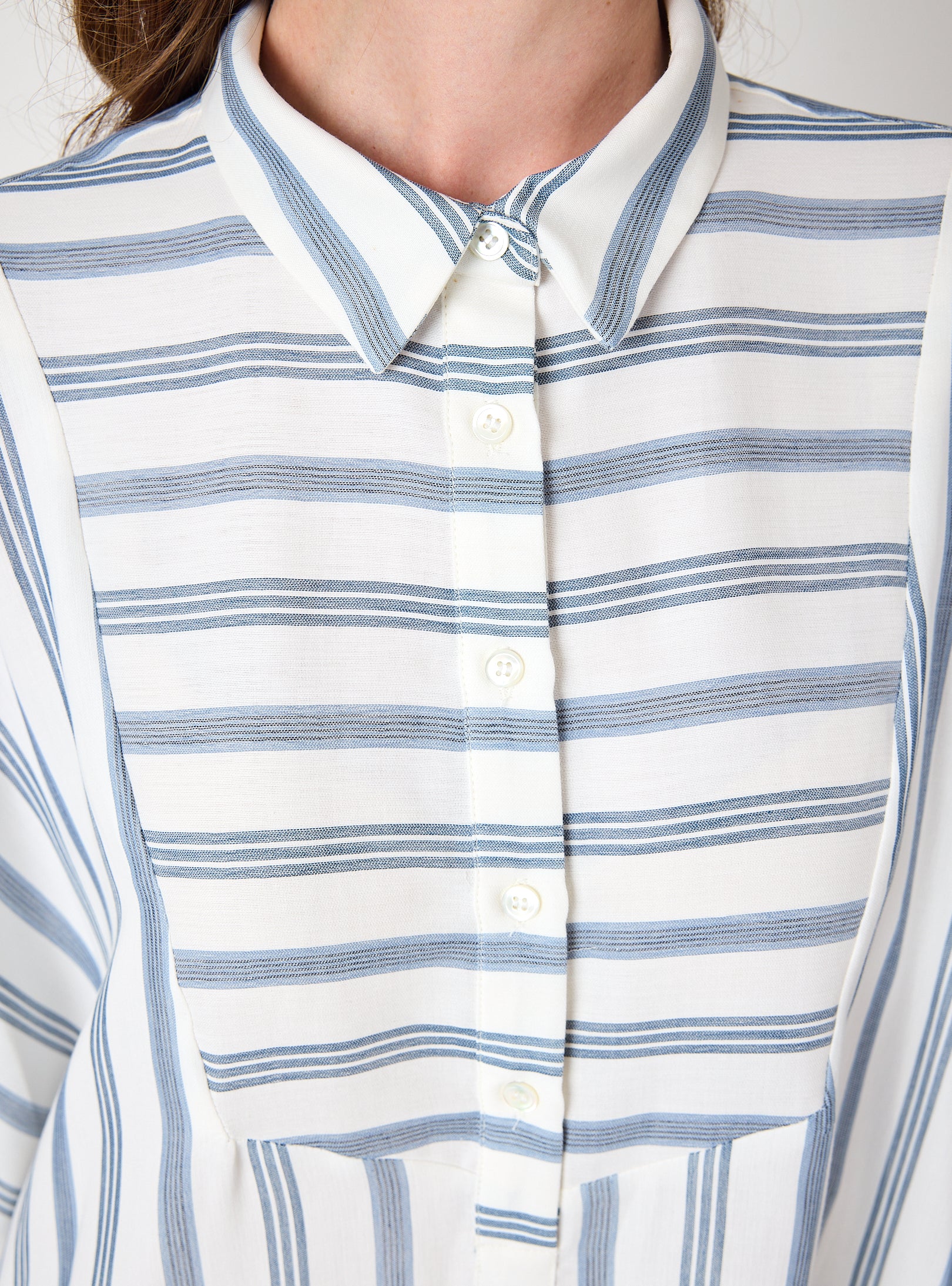 Blue Striped Maxi Dress with Collar