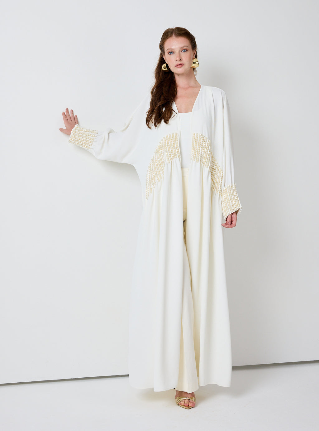 Off White Abaya with Pearl Embellishments