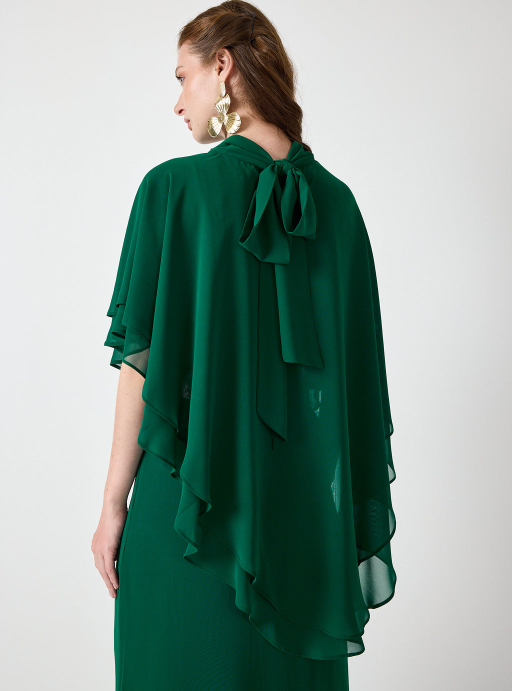 Emerald Chiffon Skirt Set with Layered Cape Top
