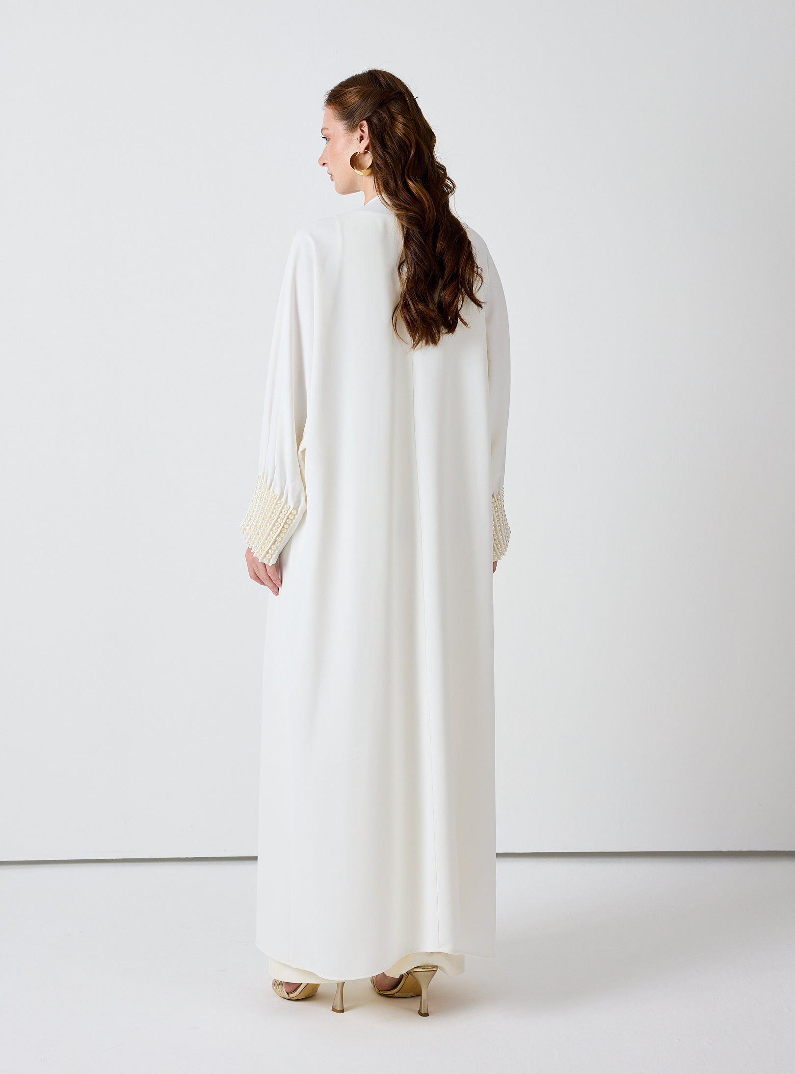 Off White Abaya with Pearl Embellishments