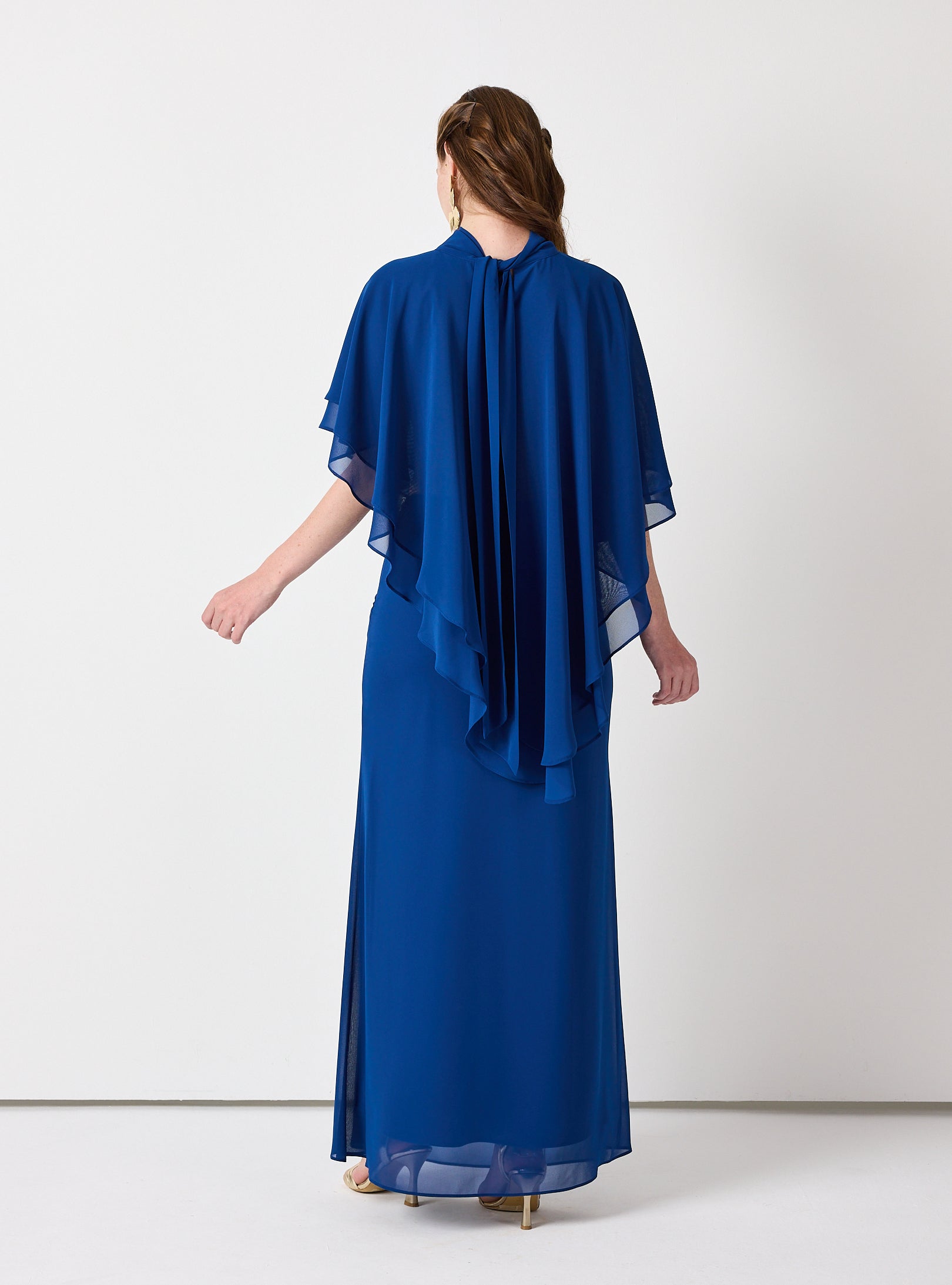 Sky Blue Chiffon Skirt Set with Layered Cape Top