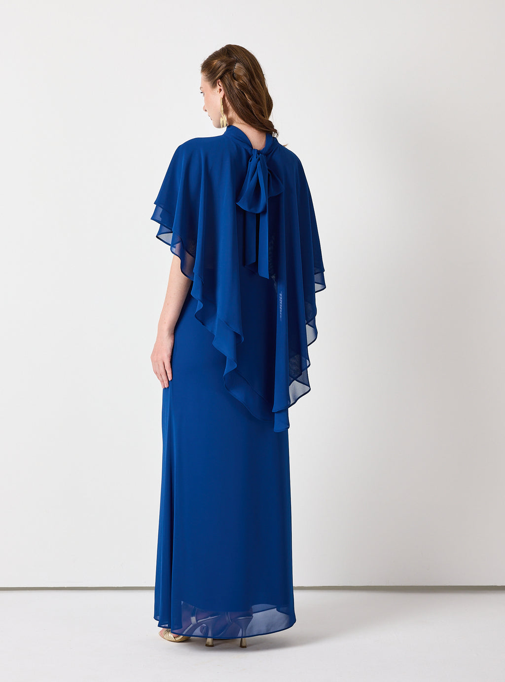 Sky Blue Chiffon Skirt Set with Layered Cape Top