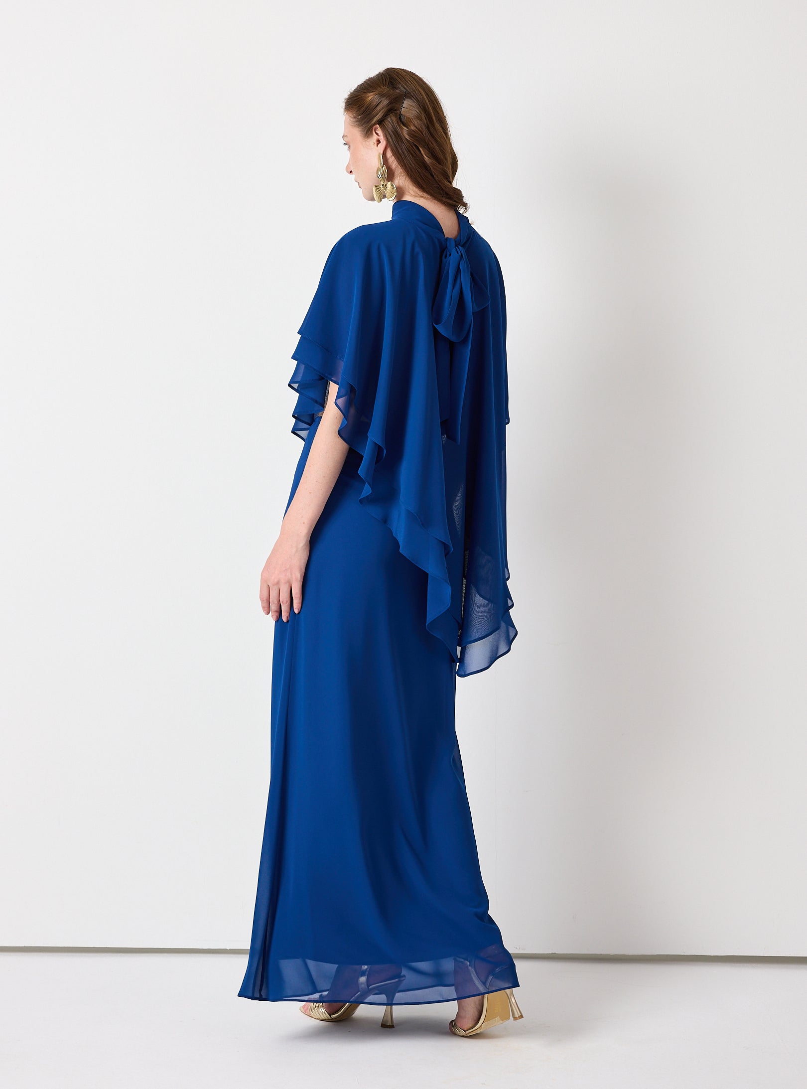 Sky Blue Chiffon Skirt Set with Layered Cape Top