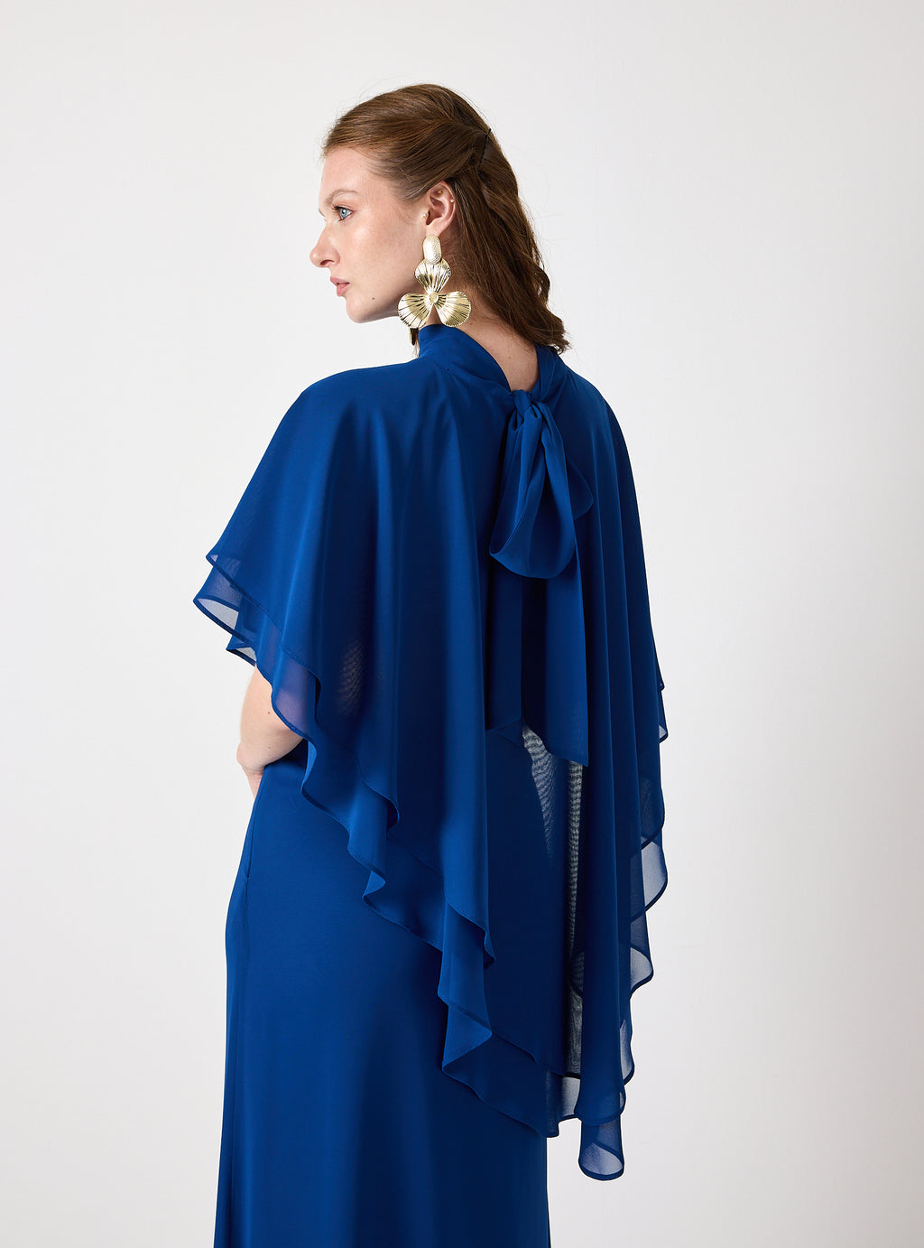 Sky Blue Chiffon Skirt Set with Layered Cape Top