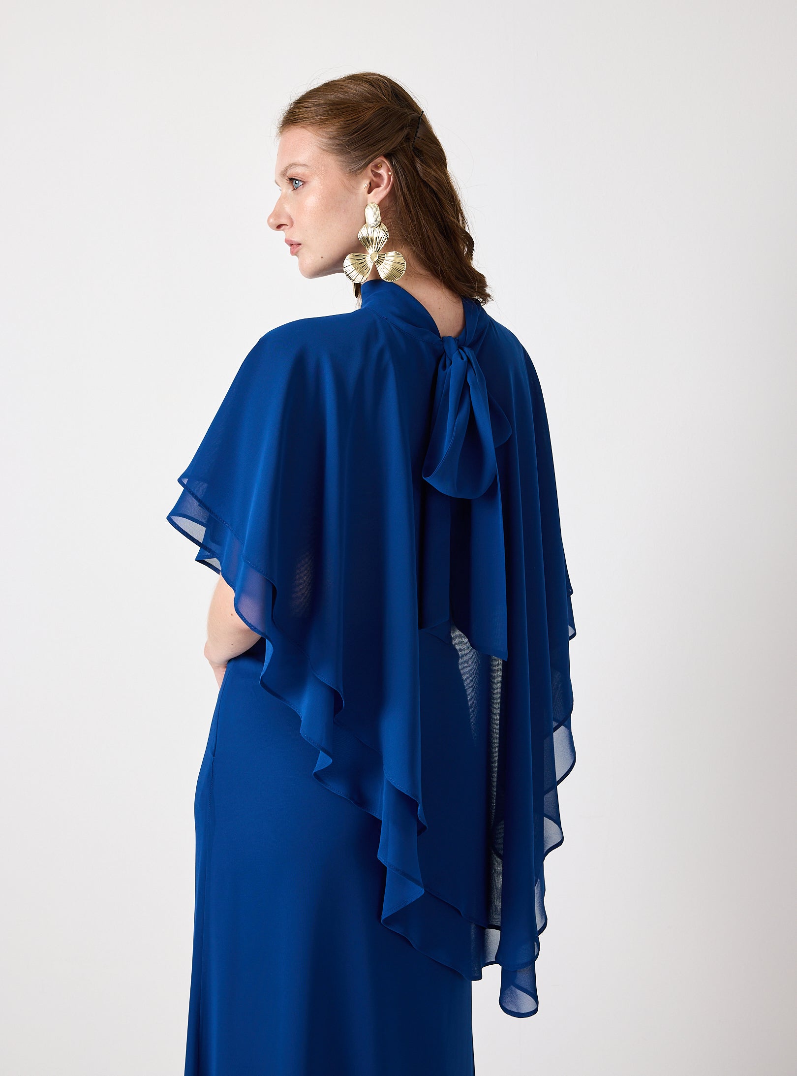 Sky Blue Chiffon Skirt Set with Layered Cape Top