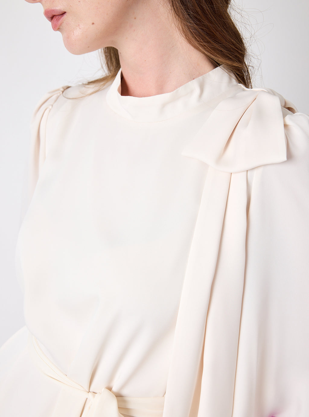 Ivory & Pink Color-Block Maxi Dress with Bow Detail - Store WF