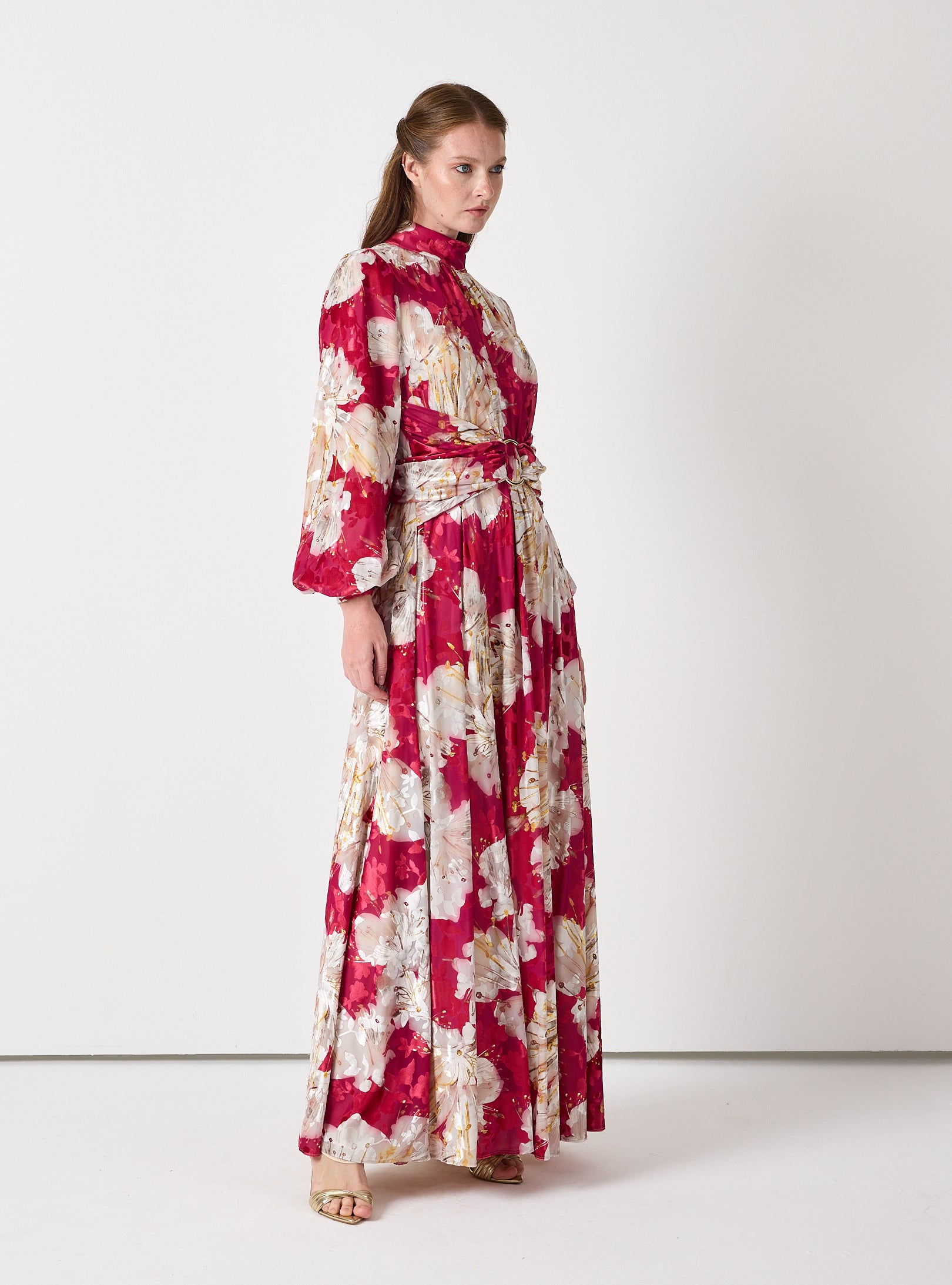 Floral Belted Devoré (burnout) Velvet Effect Maxi Dress - Store WF