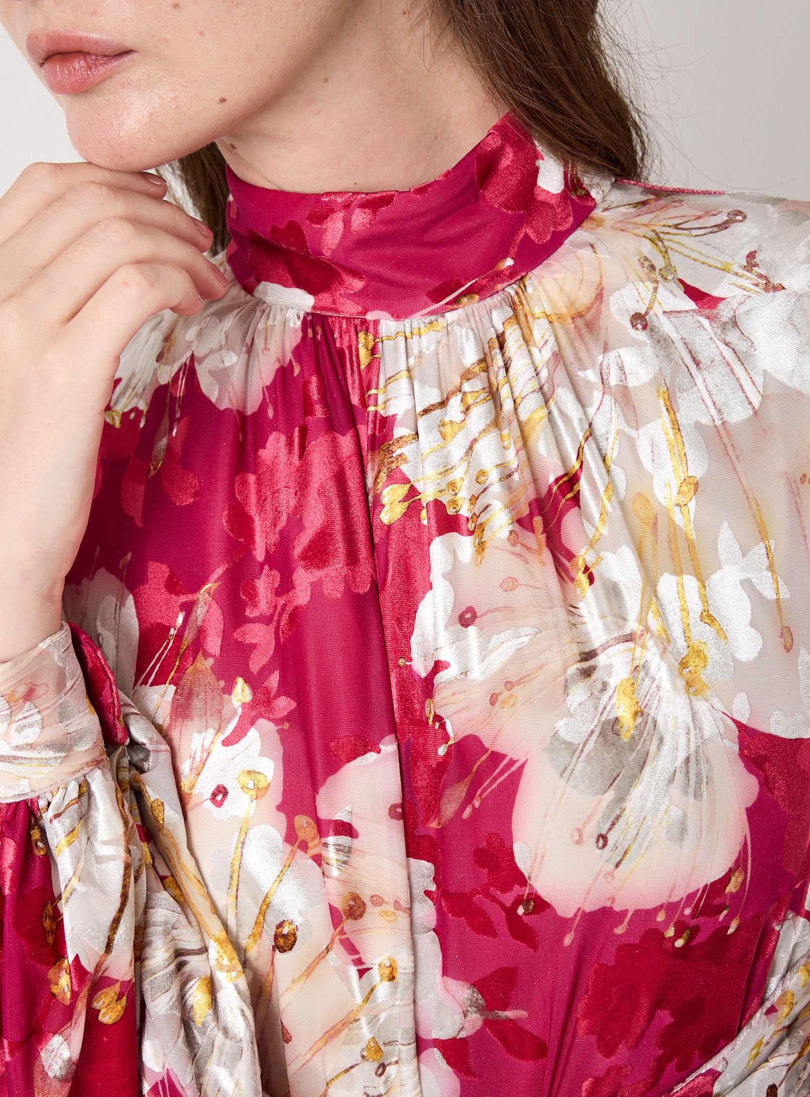 Floral Belted Devoré (burnout) Velvet Effect Maxi Dress - Store WF