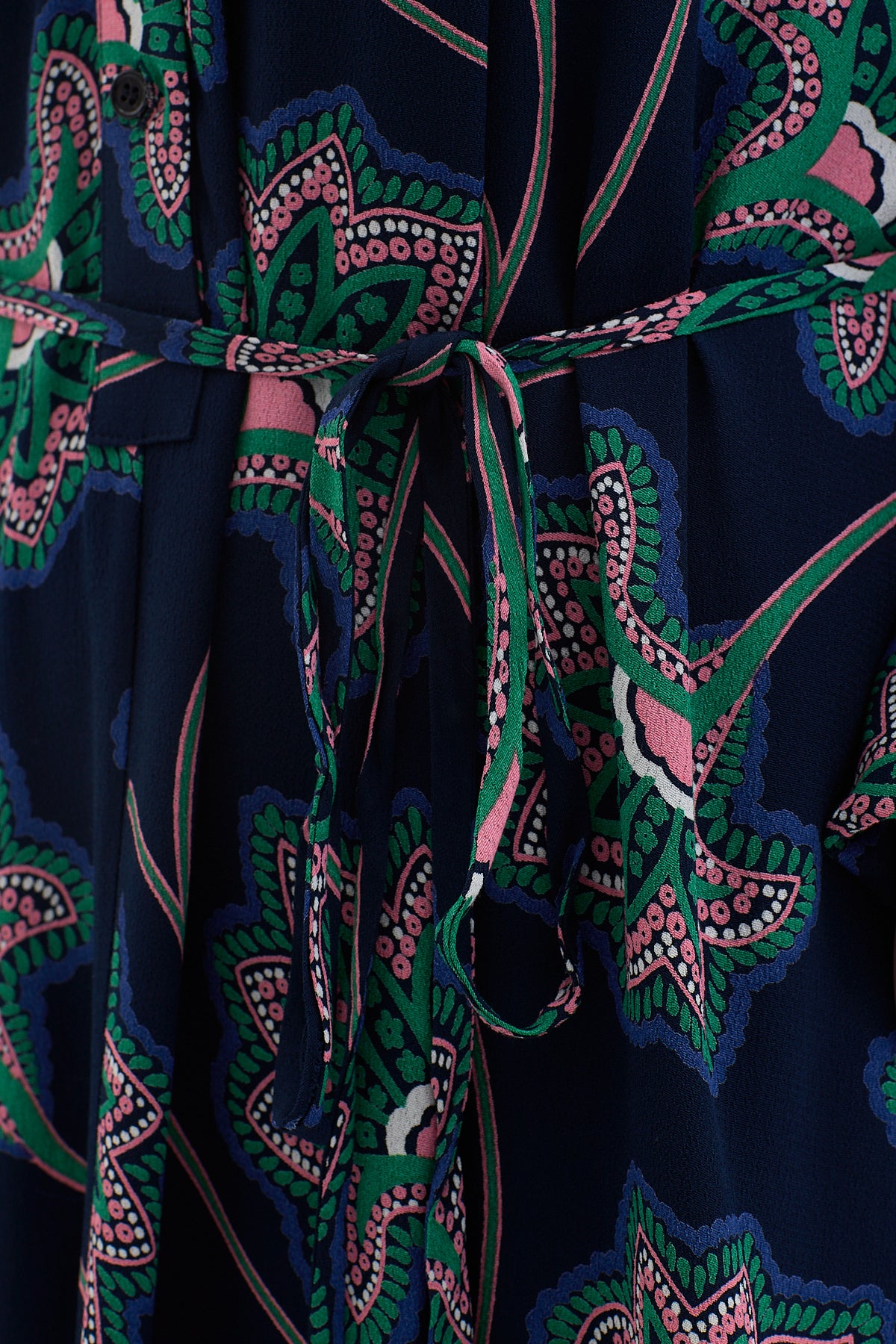 Navy Blue Floral Maxi Dress with Belted Waist & Balloon Sleeves - Store WF