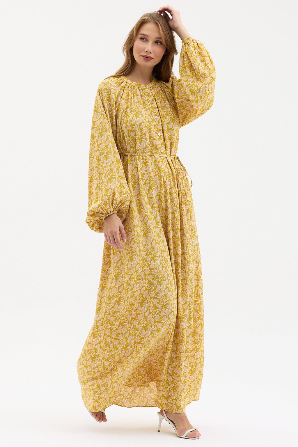 Yellow Floral Belted Maxi Dress - Store WF