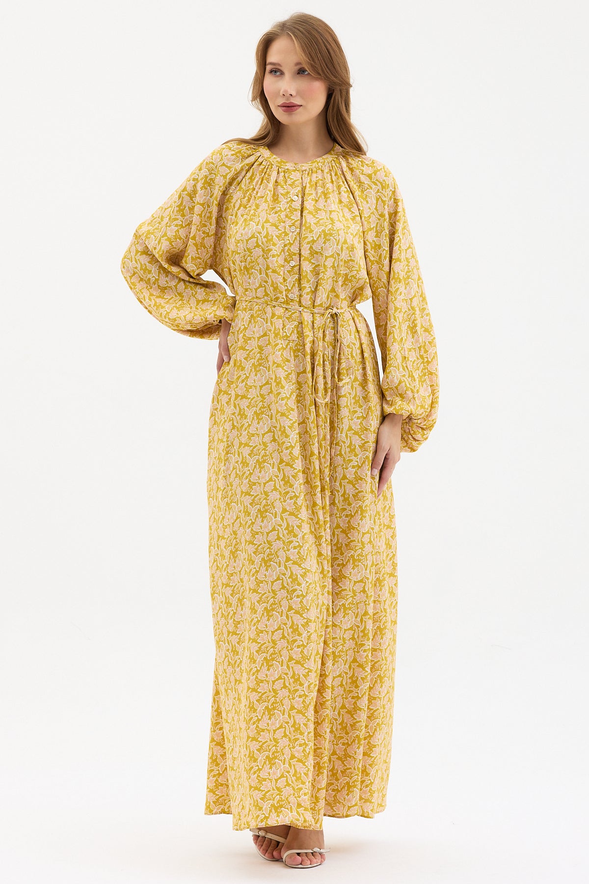 Yellow Floral Belted Maxi Dress - Store WF