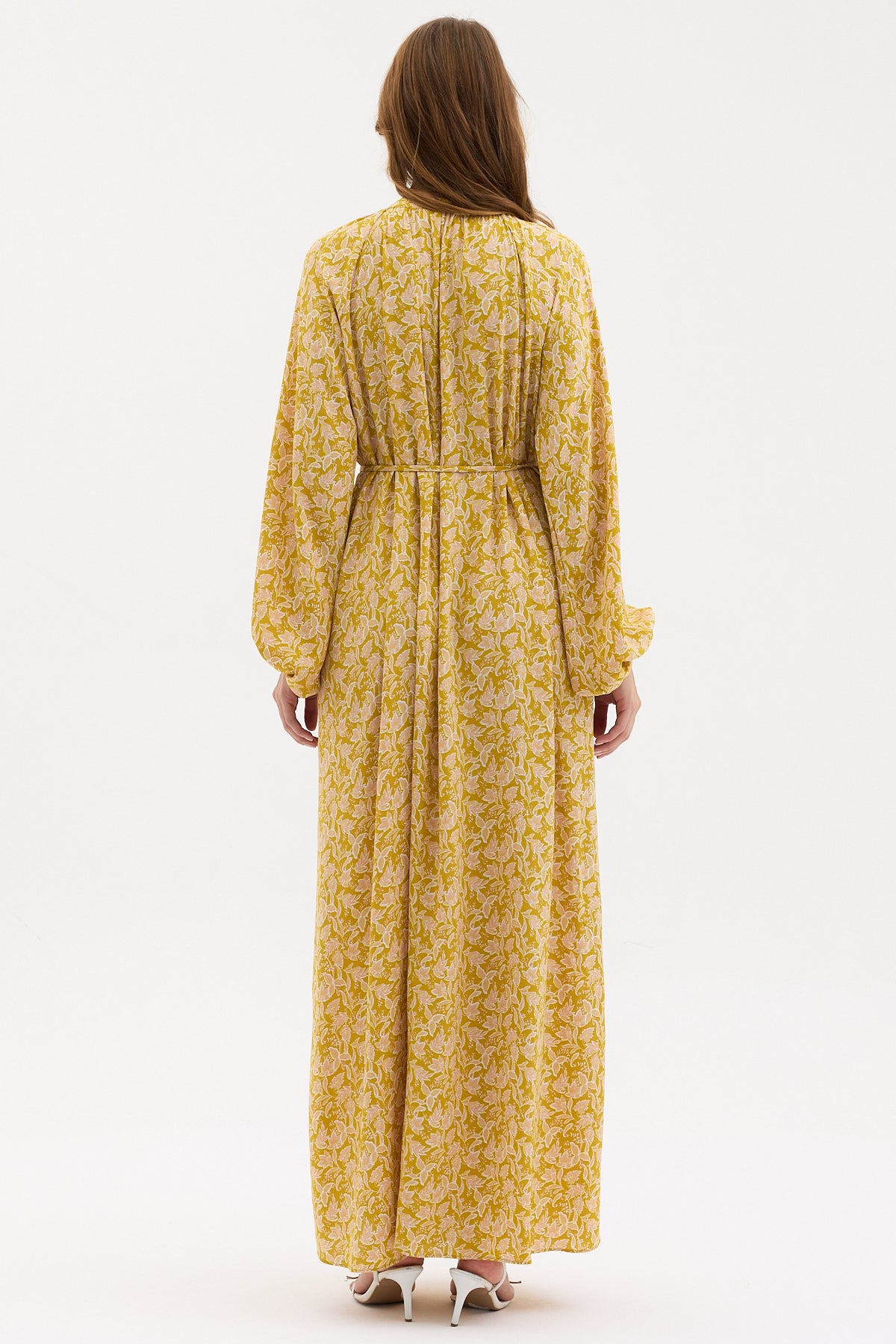 Yellow Floral Belted Maxi Dress - Store WF