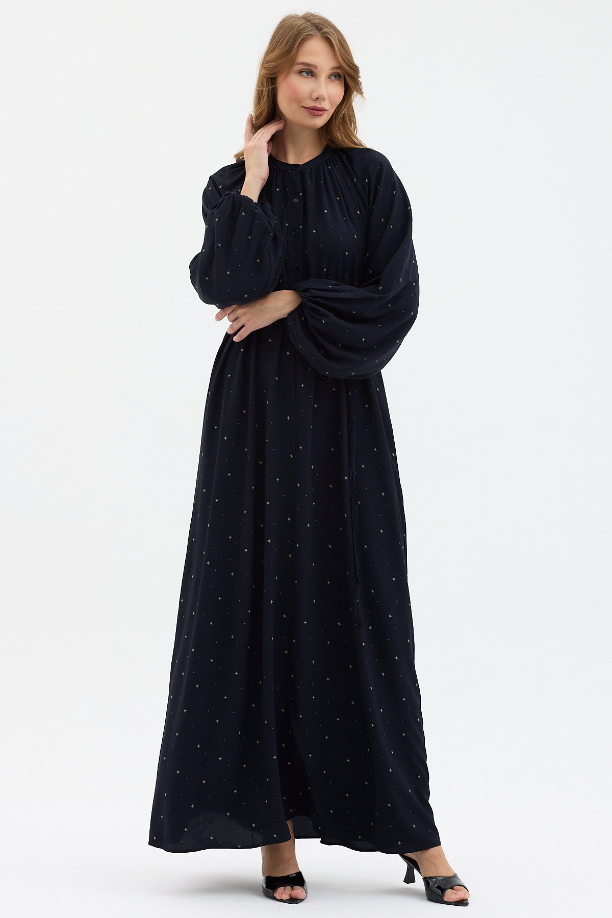 Navy Geometric Print Belted Maxi Dress - Store WF