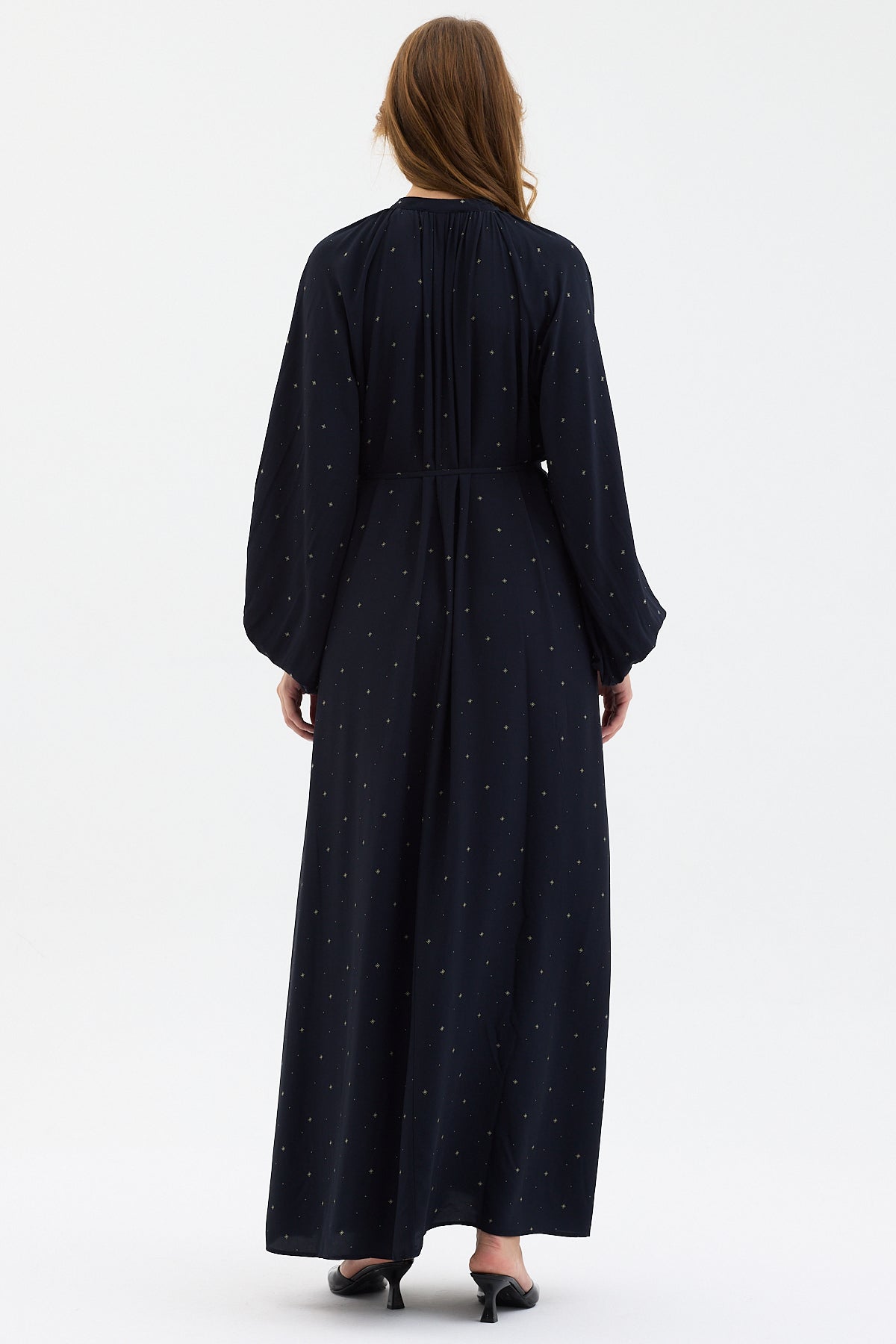 Navy Geometric Print Belted Maxi Dress - Store WF