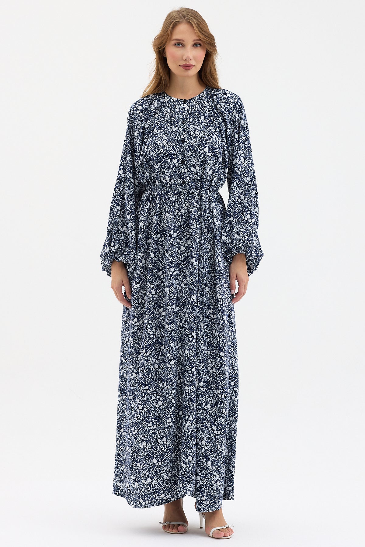 Geometric Print Belted Maxi Dress - Store WF