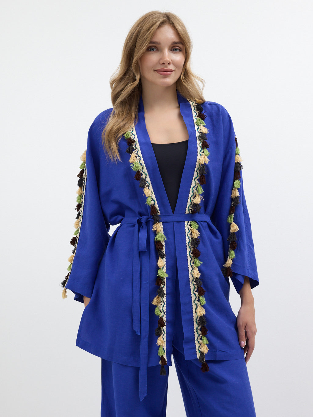 Tassel Kimono & Trouser Set Blue