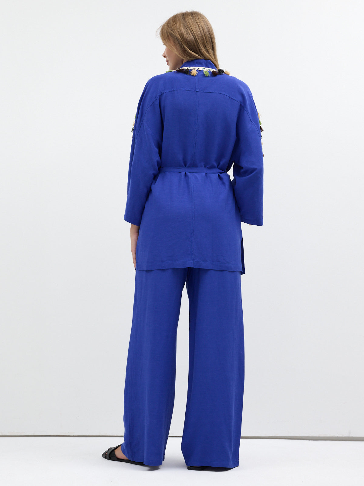 Tassel Kimono & Trouser Set Blue