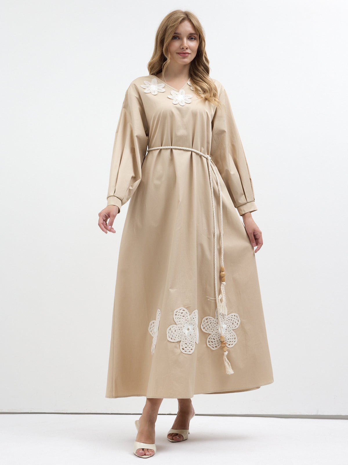 100% Cotton Poplin Dress with Embroidery Detailed