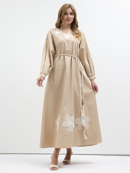 100% Cotton Poplin Dress with Embroidery Detailed