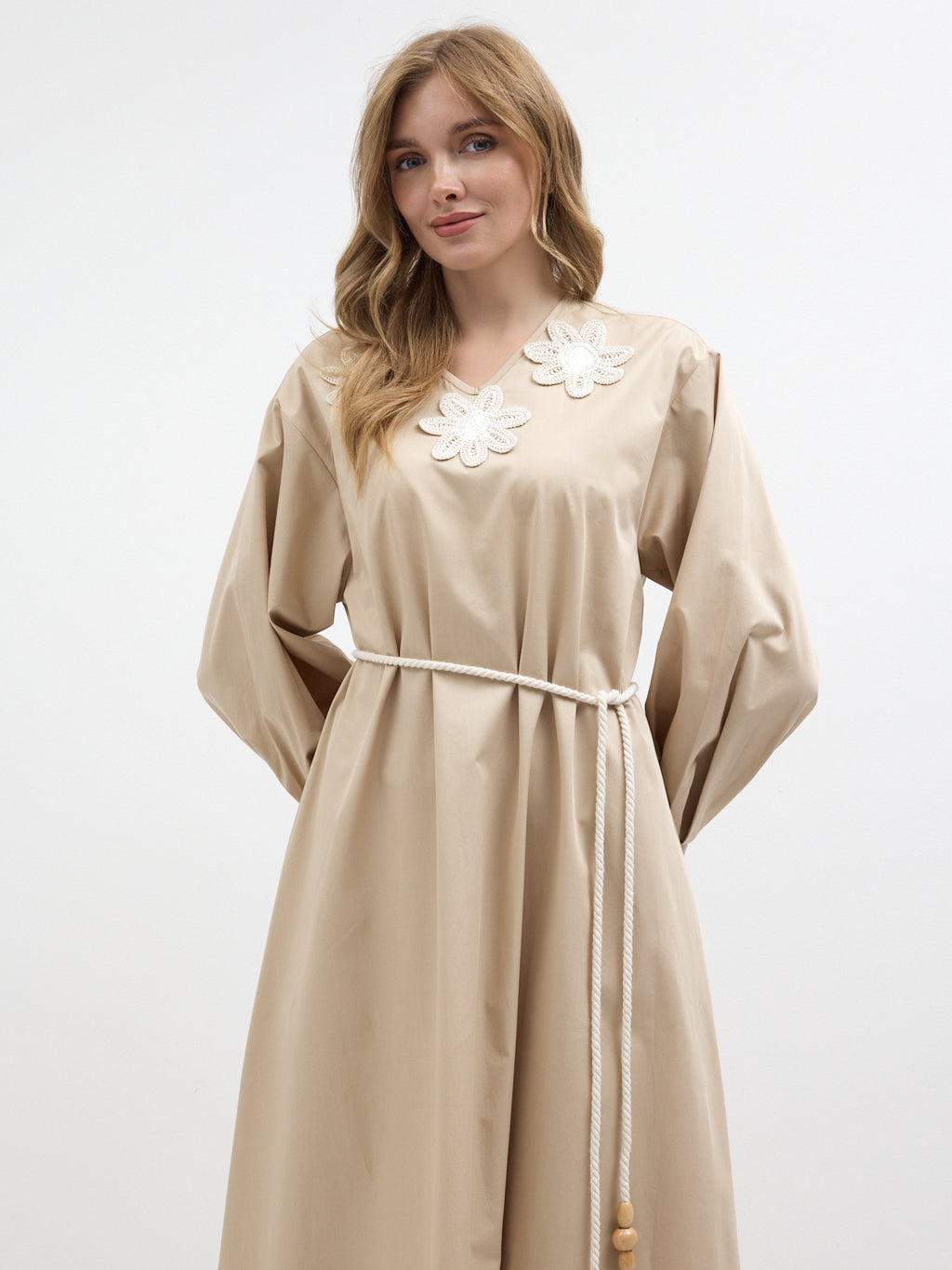100% Cotton Poplin Dress with Embroidery Detailed