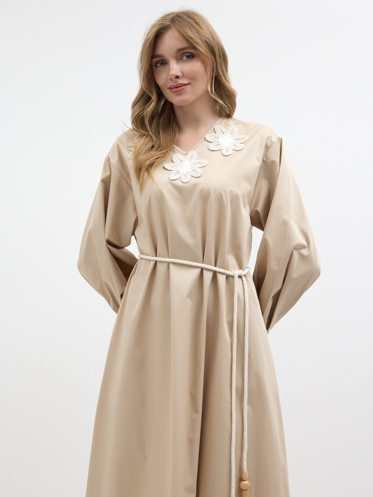 100% Cotton Poplin Dress with Embroidery Detailed