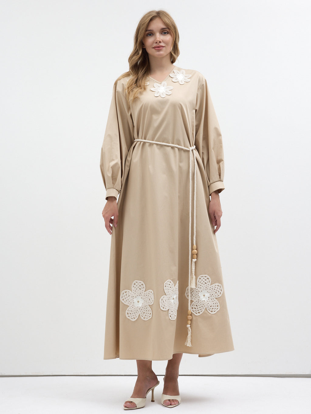 100% Cotton Poplin Dress with Embroidery Detailed