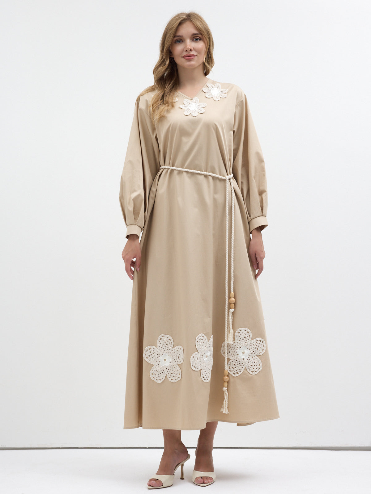 100% Cotton Poplin Dress with Embroidery Detailed