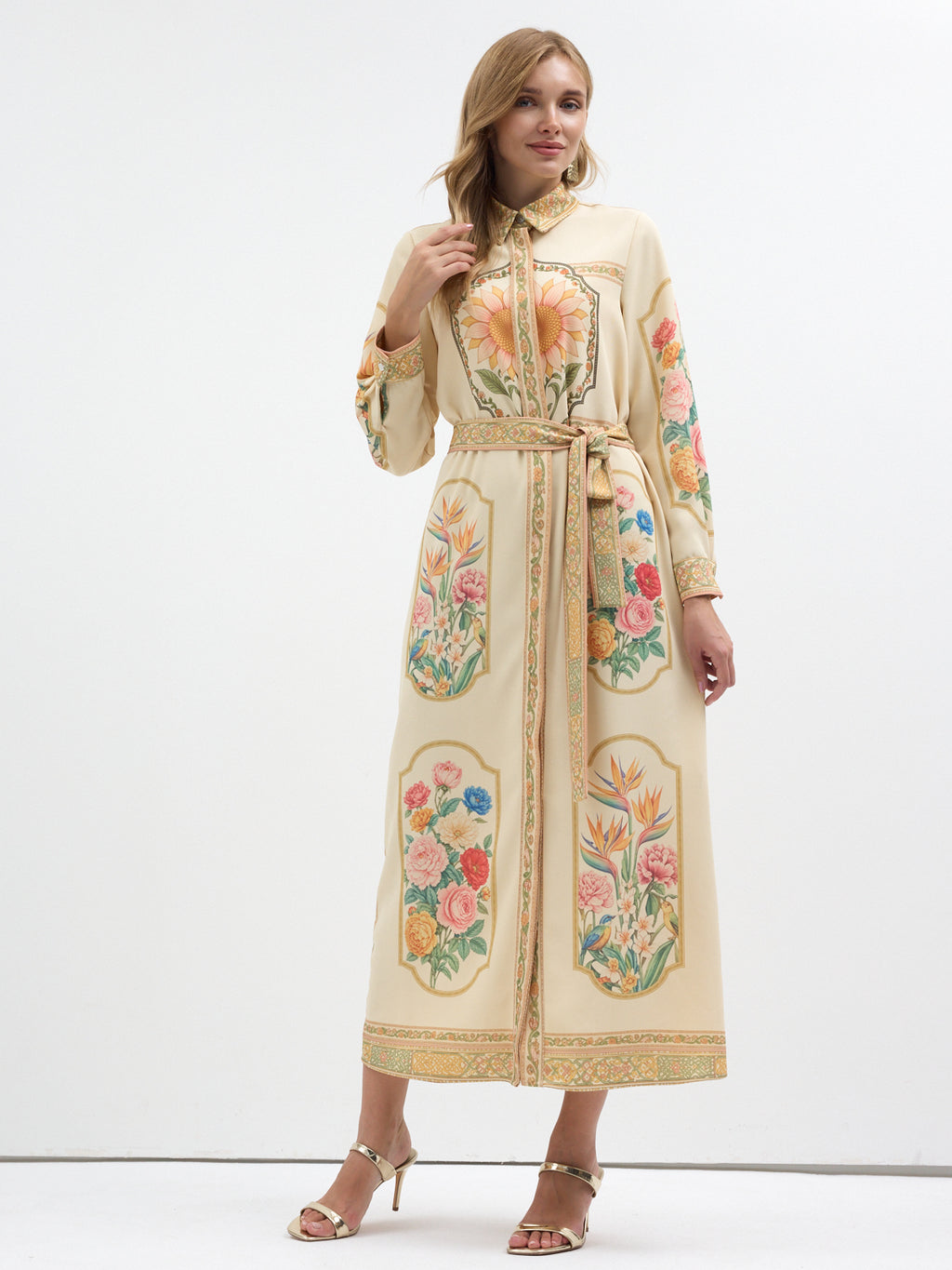 Botanical Garden Printed Belted Maxi Dress