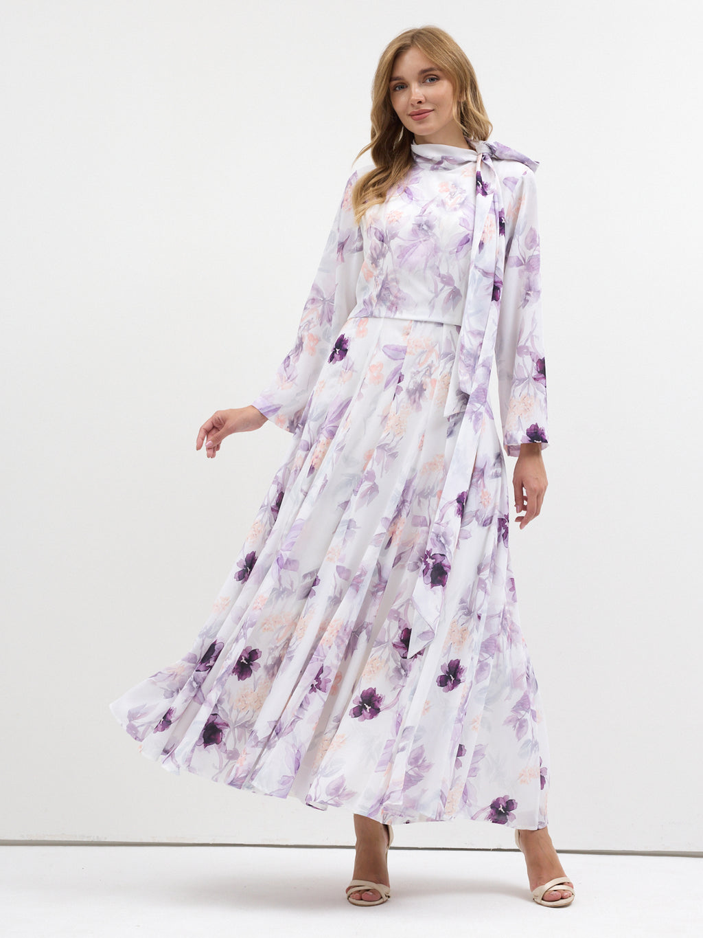 Watercolor Bloom Chiffon Maxi Dress