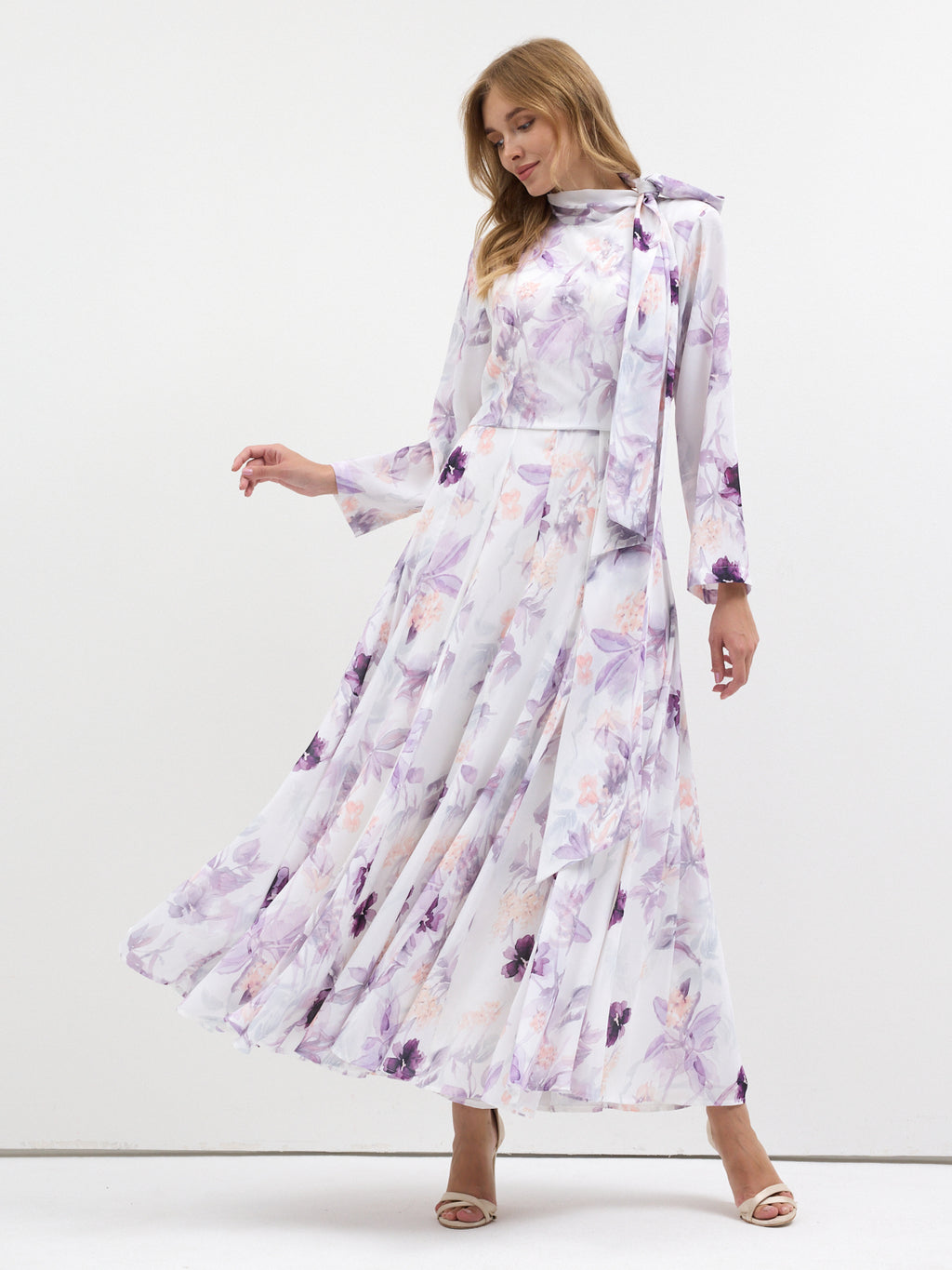 Watercolor Bloom Chiffon Maxi Dress