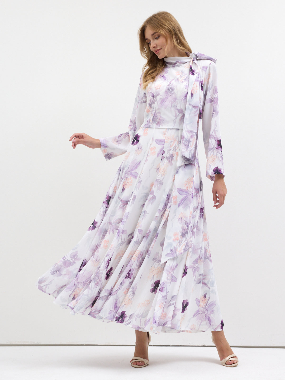 Watercolor Bloom Chiffon Maxi Dress