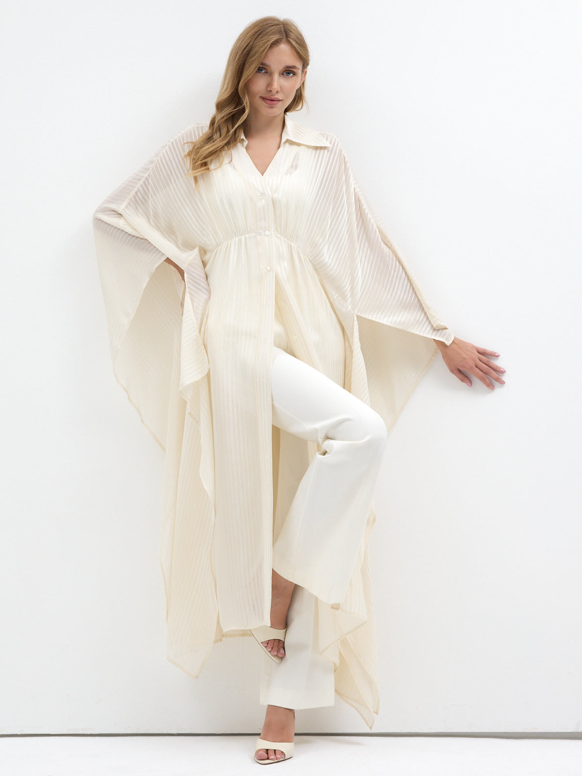 Ecru Shirt Kaftan Dress