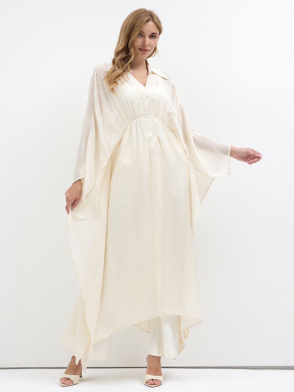 Ecru Shirt Kaftan Dress