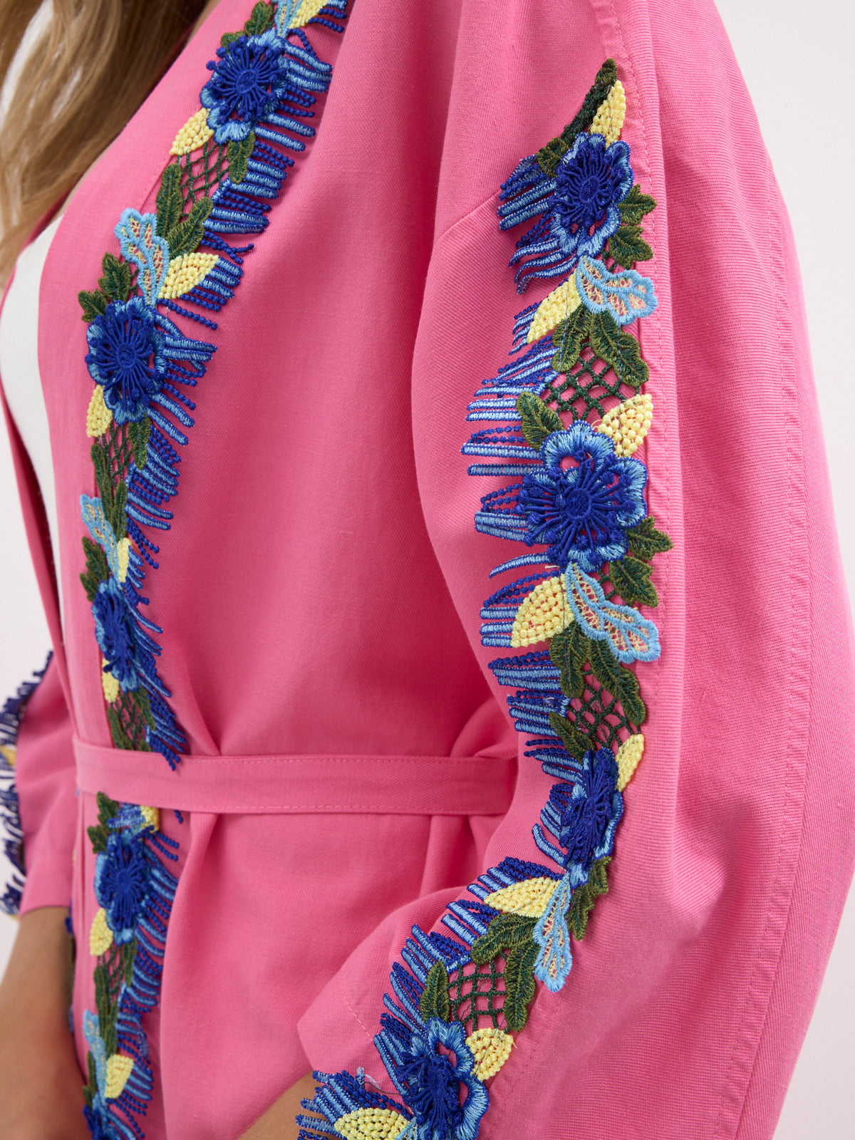 Luna Lace Trim Kimono & Trouser Set Pink