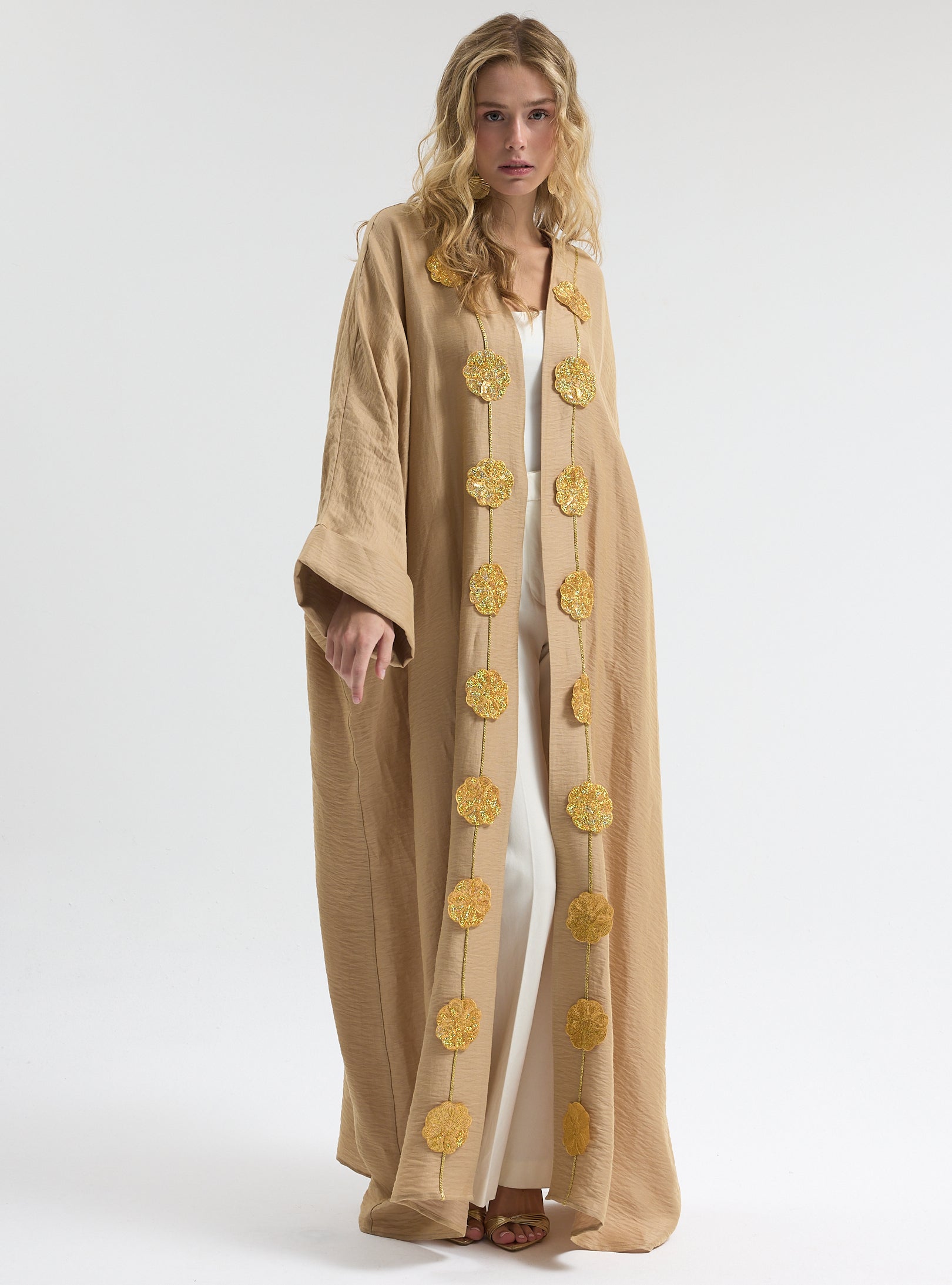 Linen Gold Flower Detailed Abaya