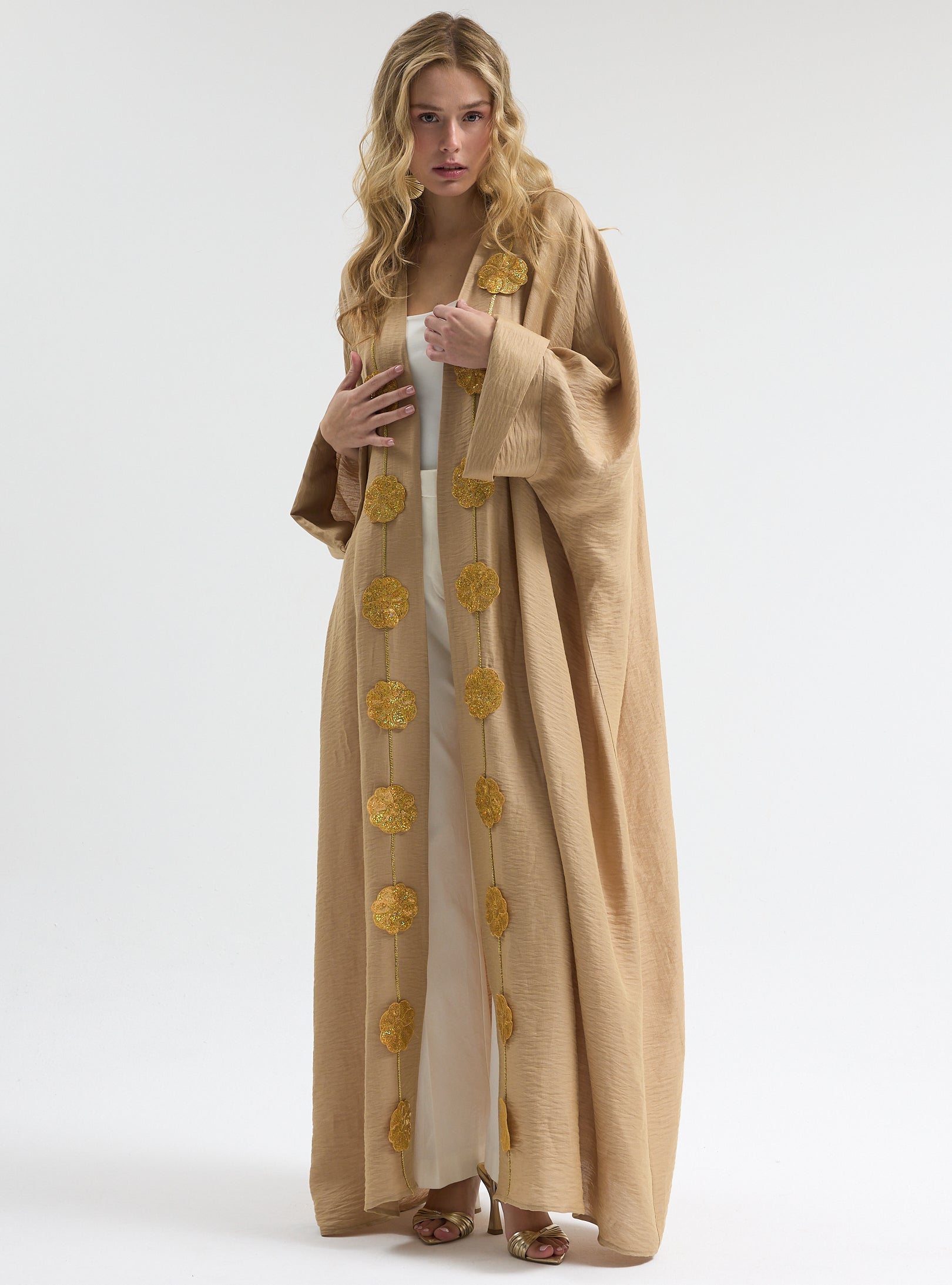 Linen Gold Flower Detailed Abaya