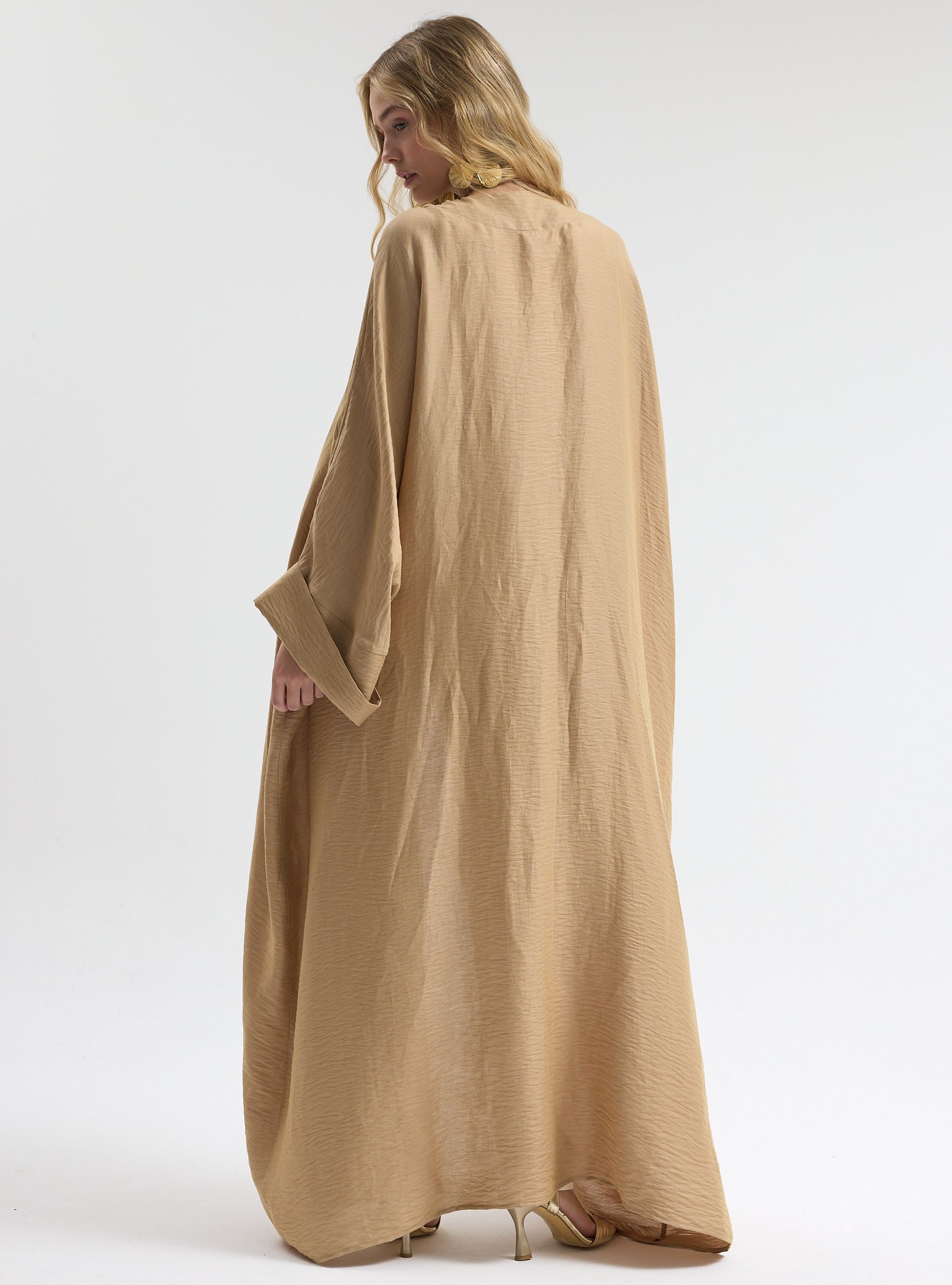 Linen Gold Flower Detailed Abaya - Store WF