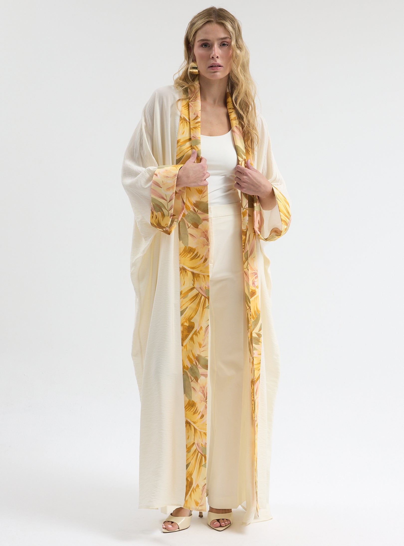 Yellow Print Off-White Abaya - Store WF