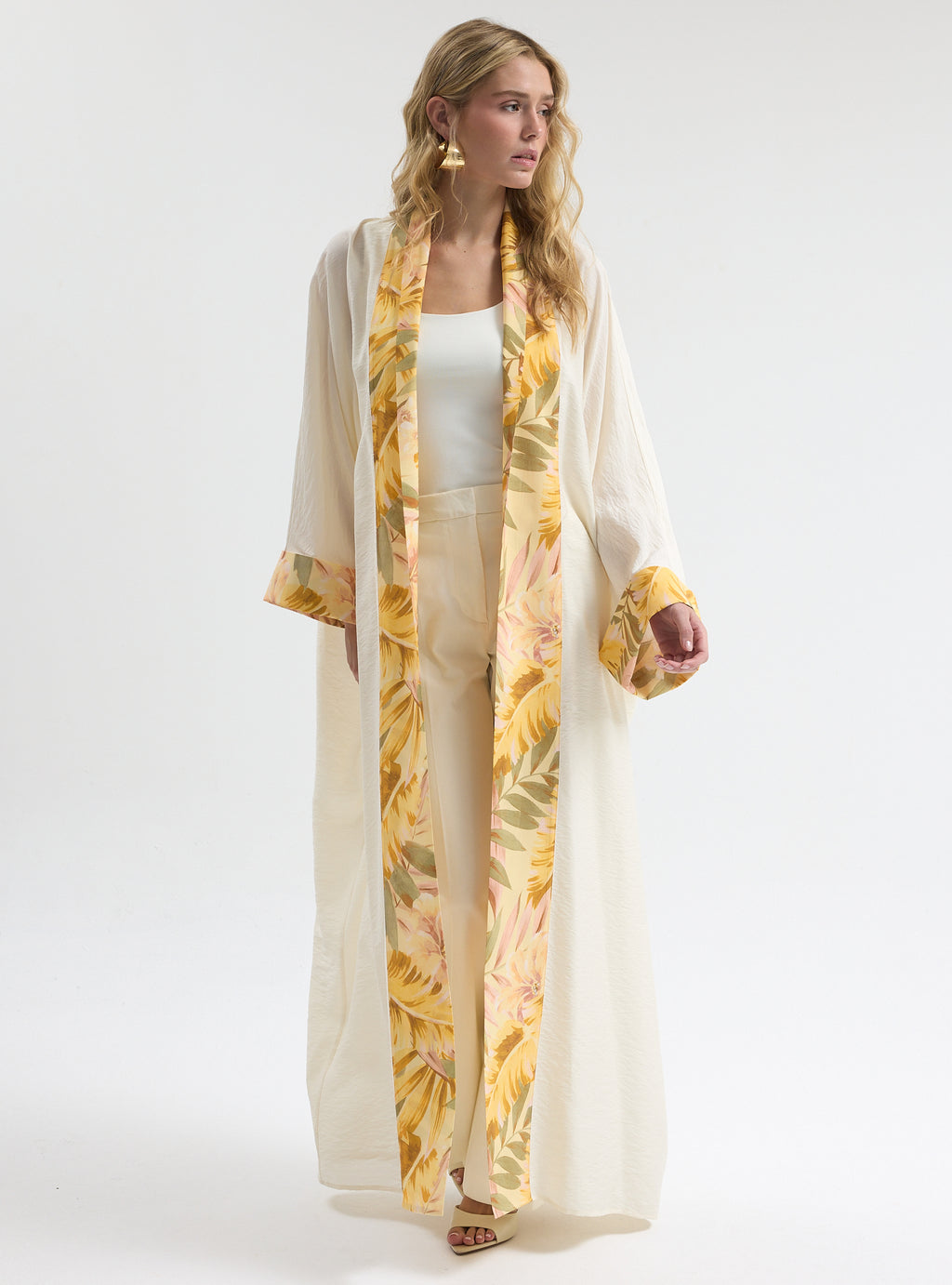 Yellow Print Off-White Abaya - Store WF