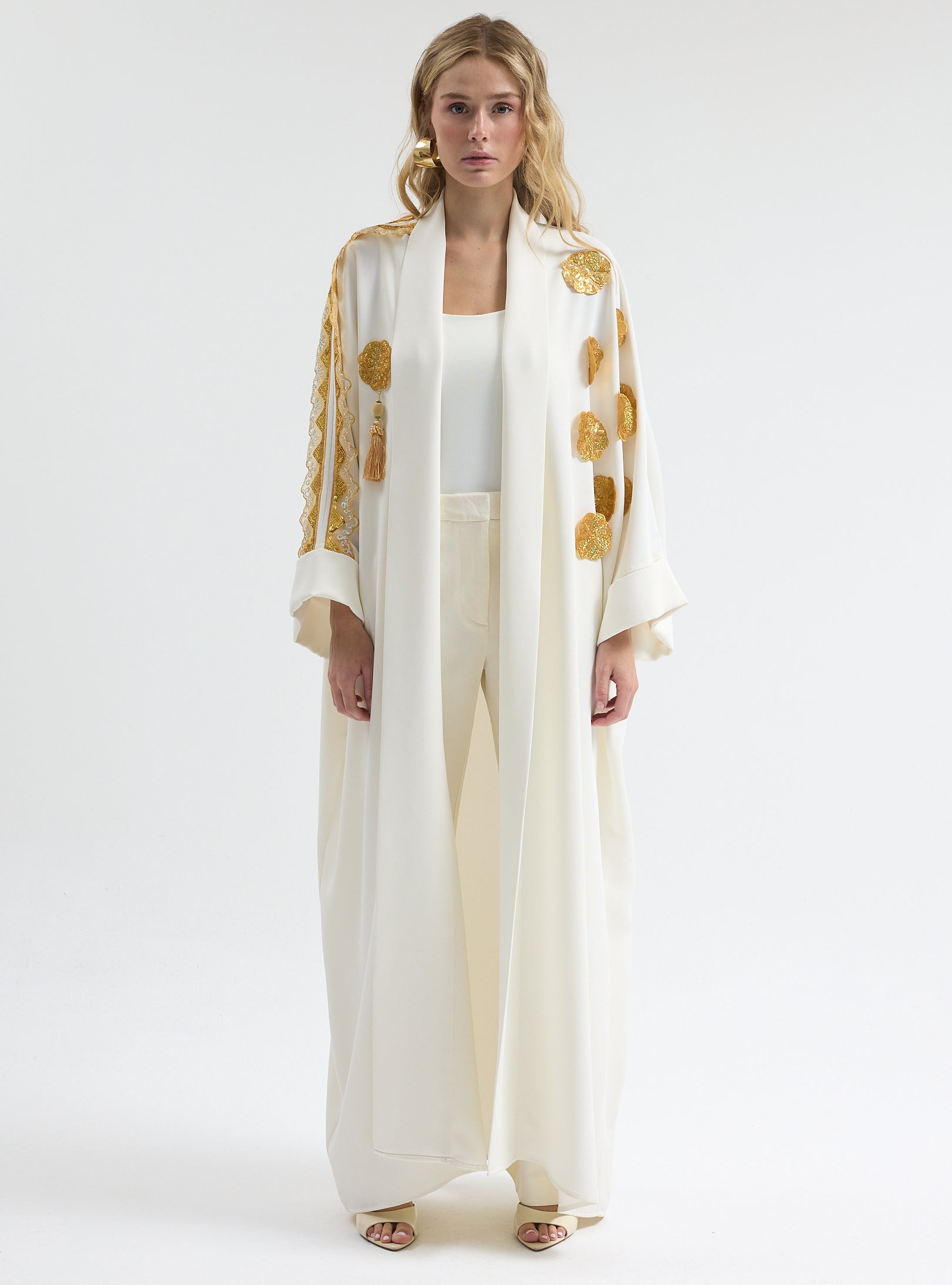 White Gold Trim Ramadan Abaya