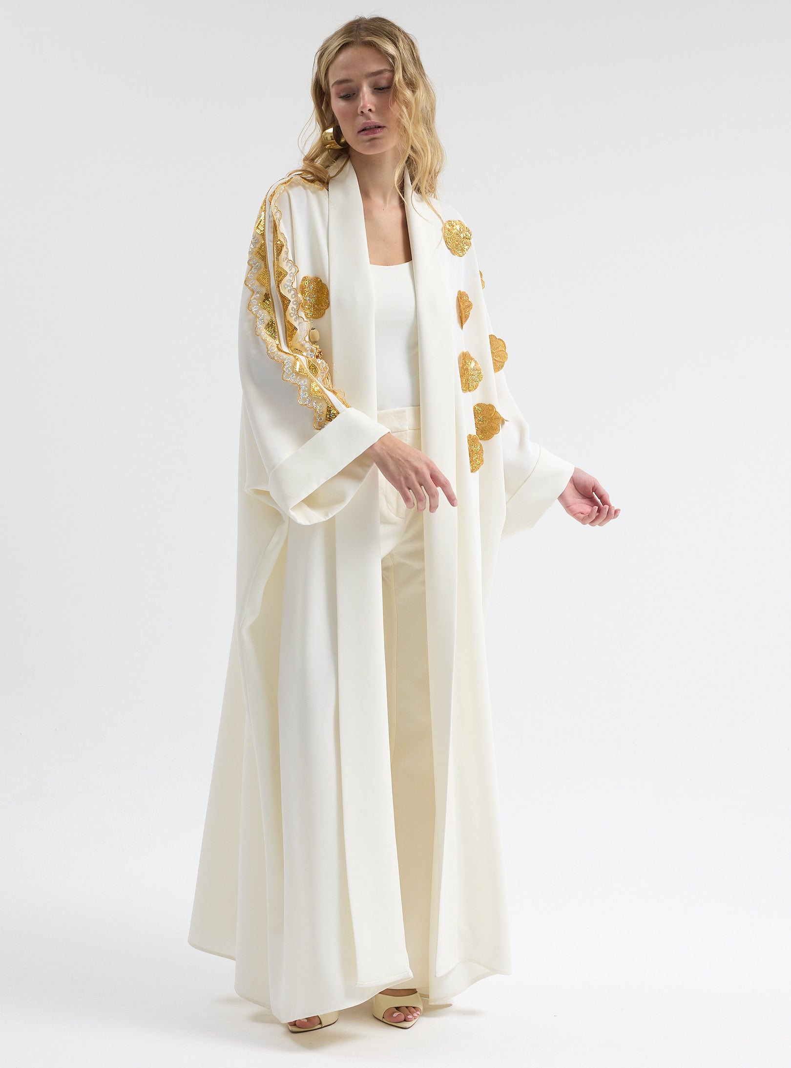 White Gold Trim Ramadan Abaya
