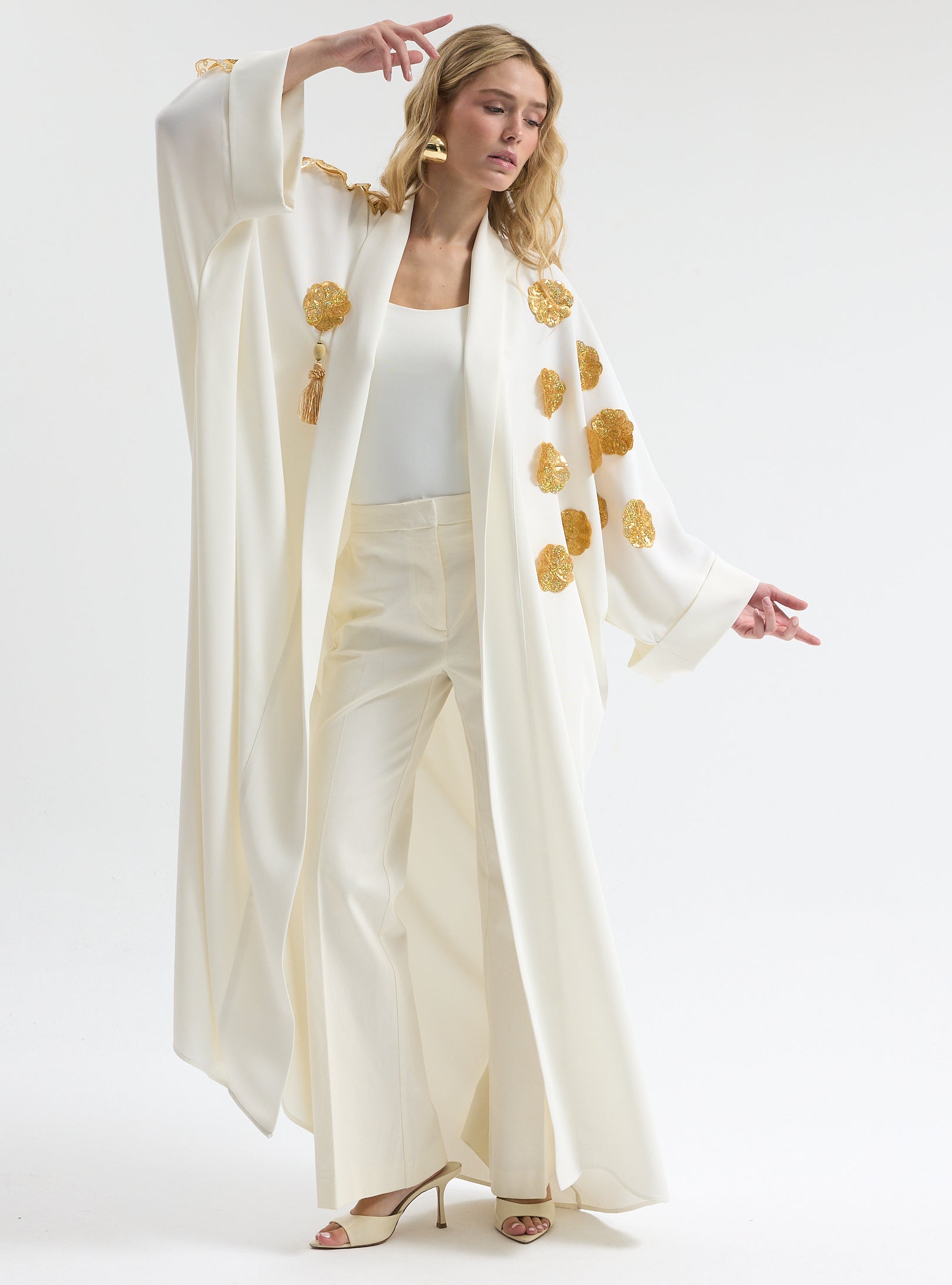 White Gold Trim Ramadan Abaya