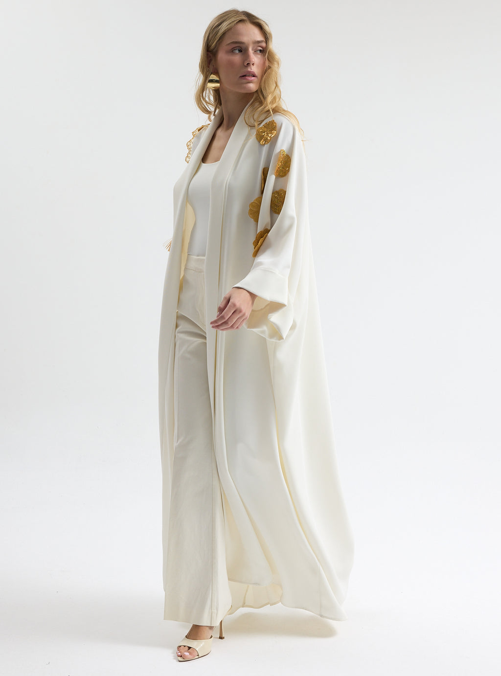 White Gold Trim Ramadan Abaya - Store WF