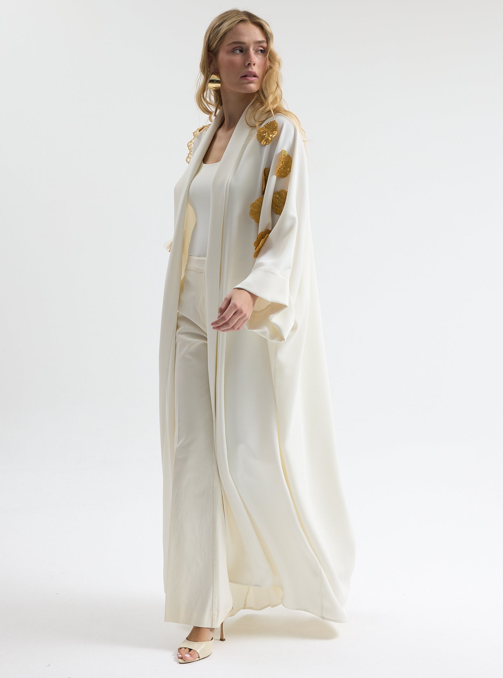 White Gold Trim Ramadan Abaya