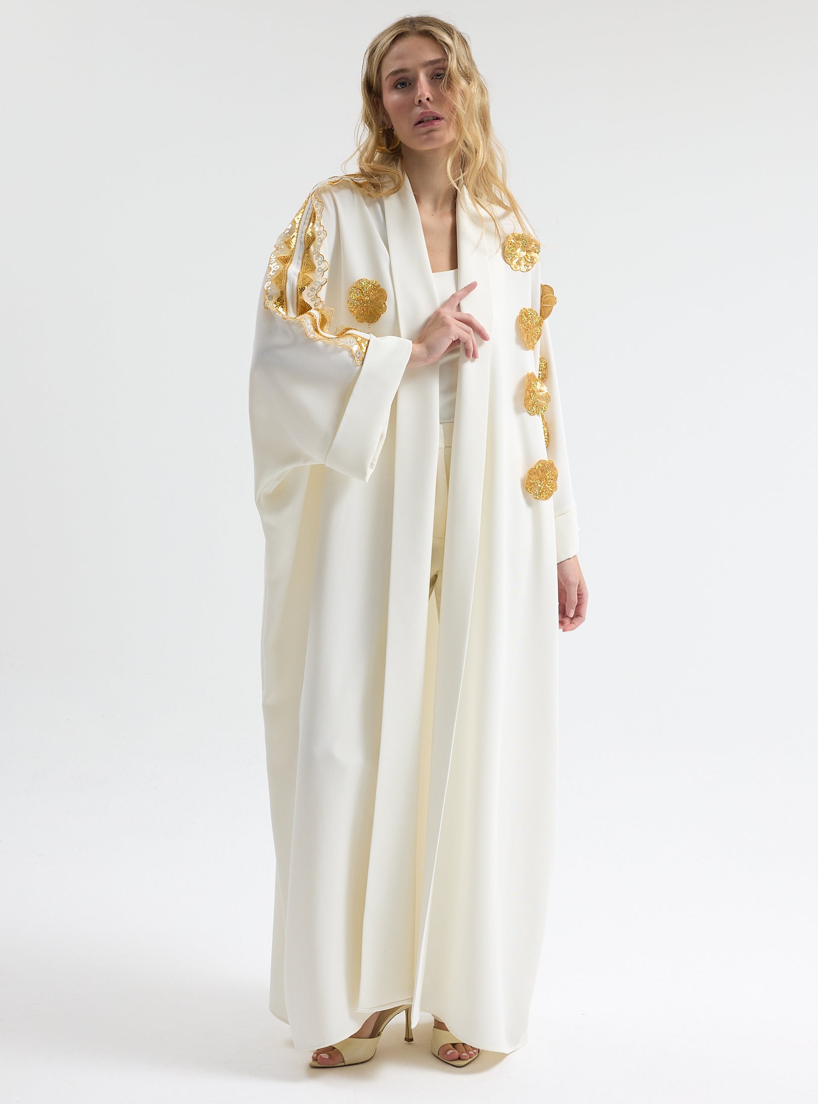 White Gold Trim Ramadan Abaya