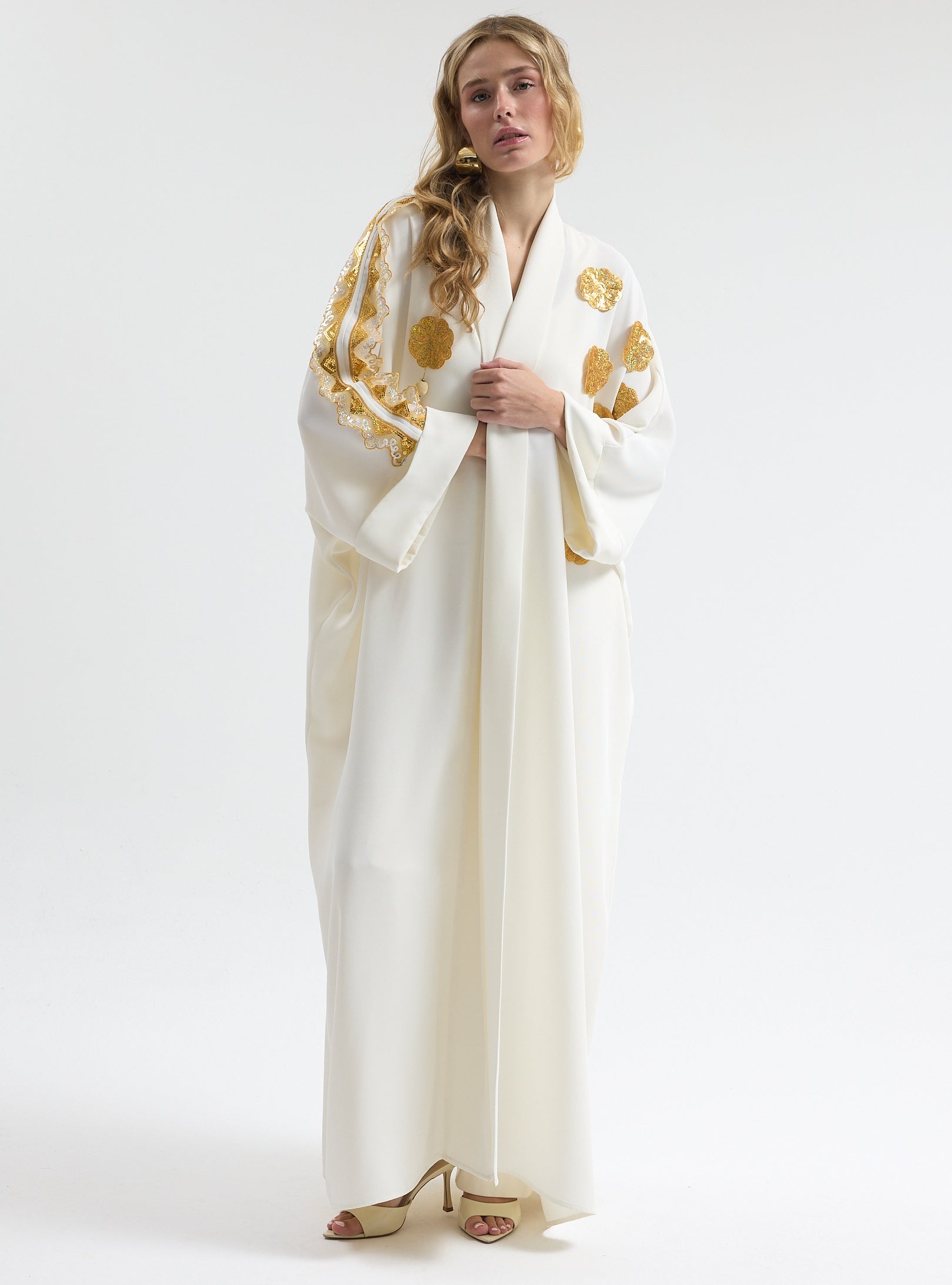 White Gold Trim Ramadan Abaya