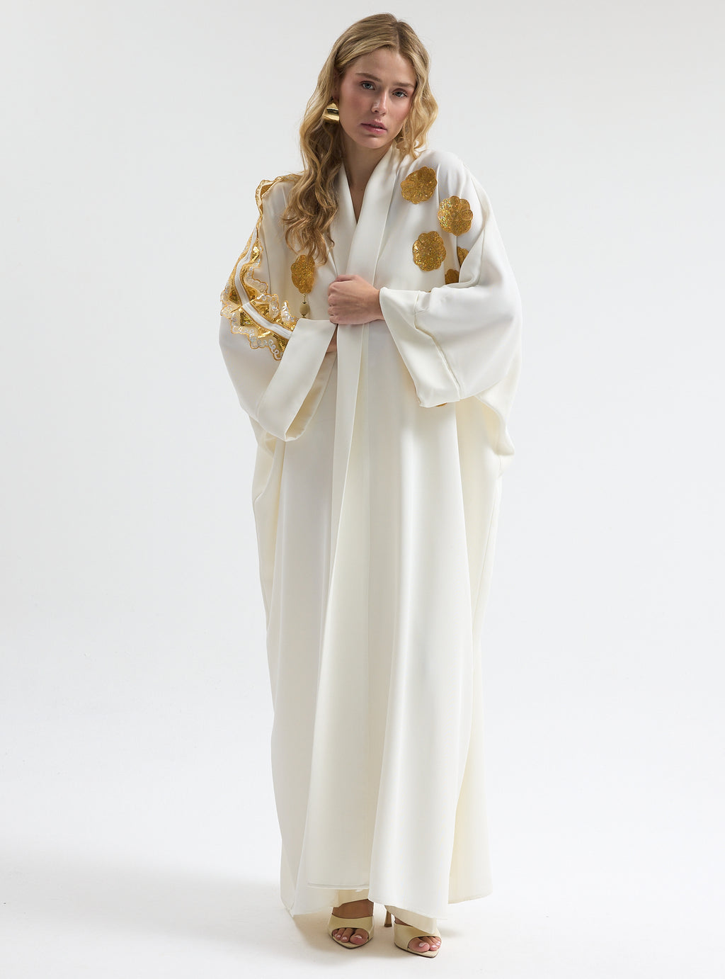 White Gold Trim Ramadan Abaya - Store WF