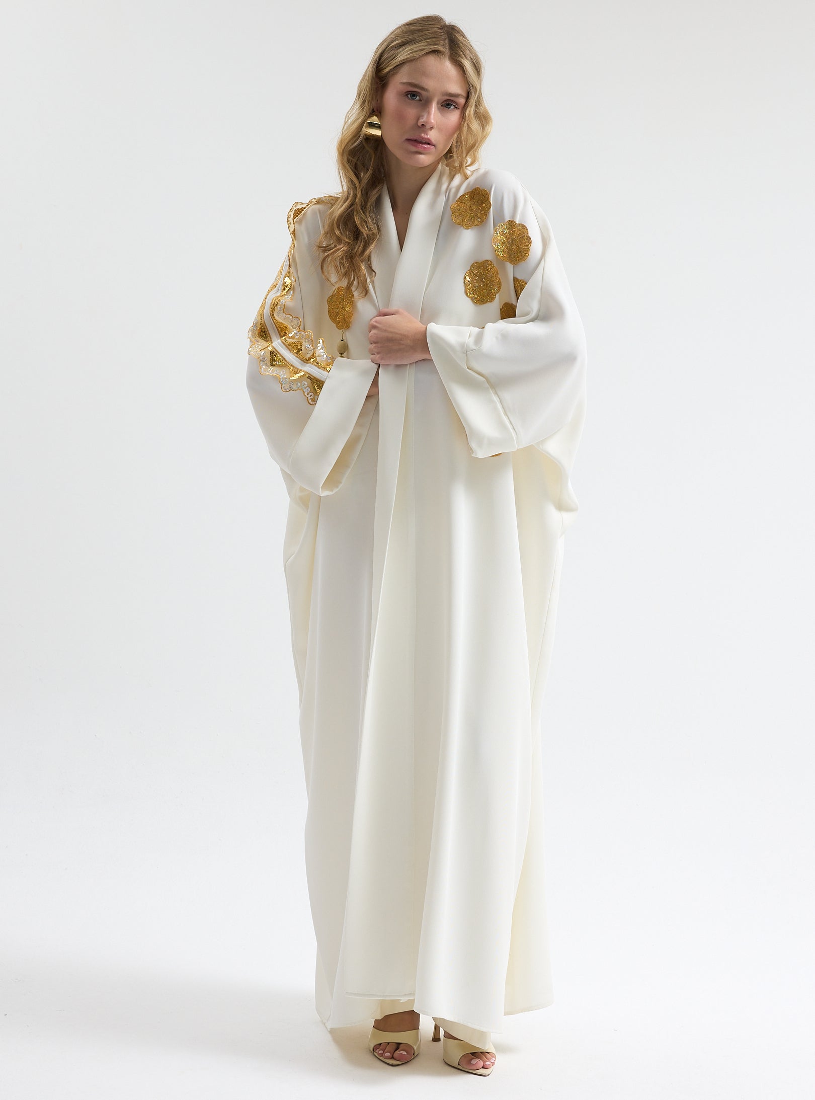 White Gold Trim Ramadan Abaya