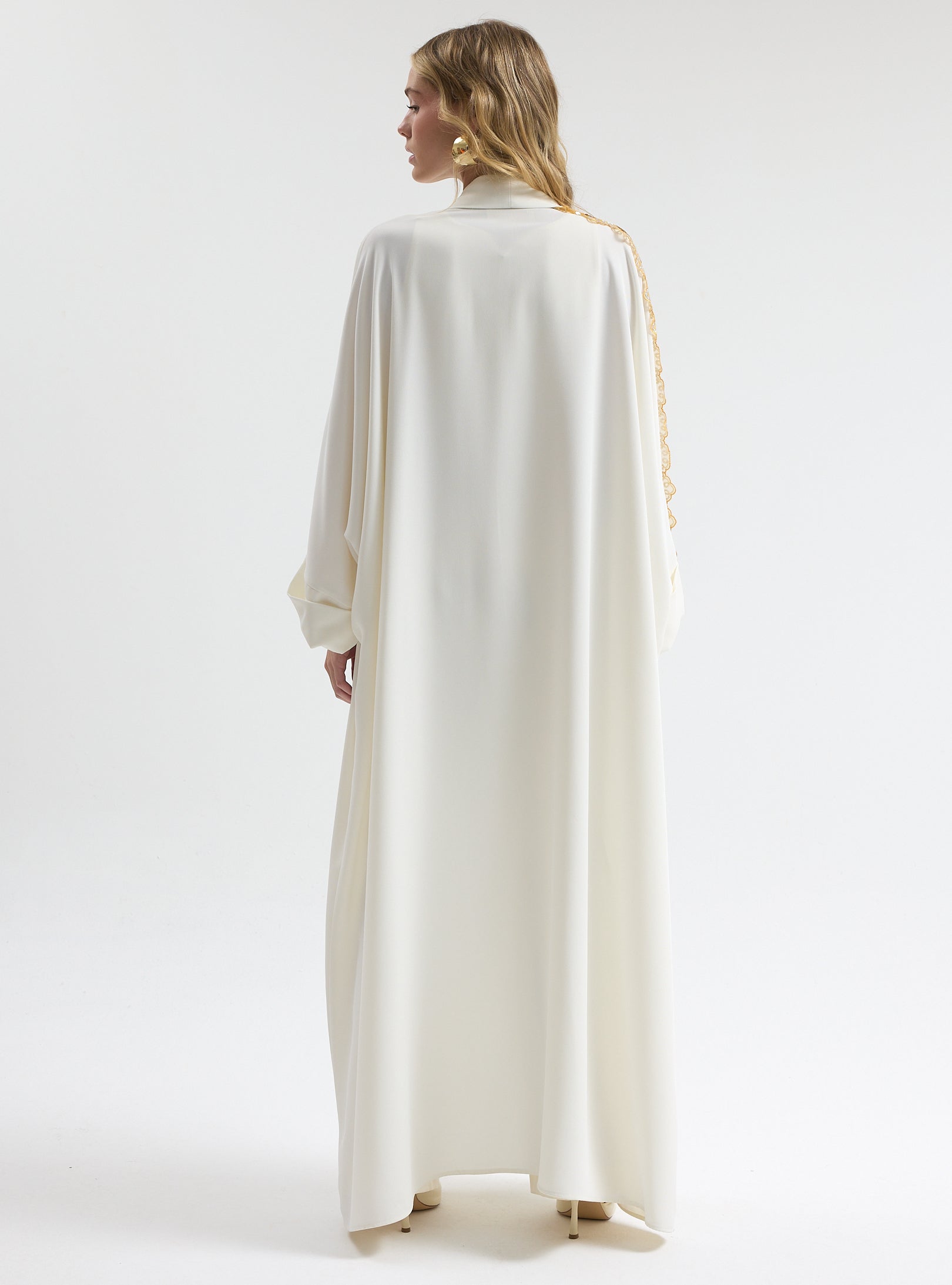 White Gold Trim Ramadan Abaya
